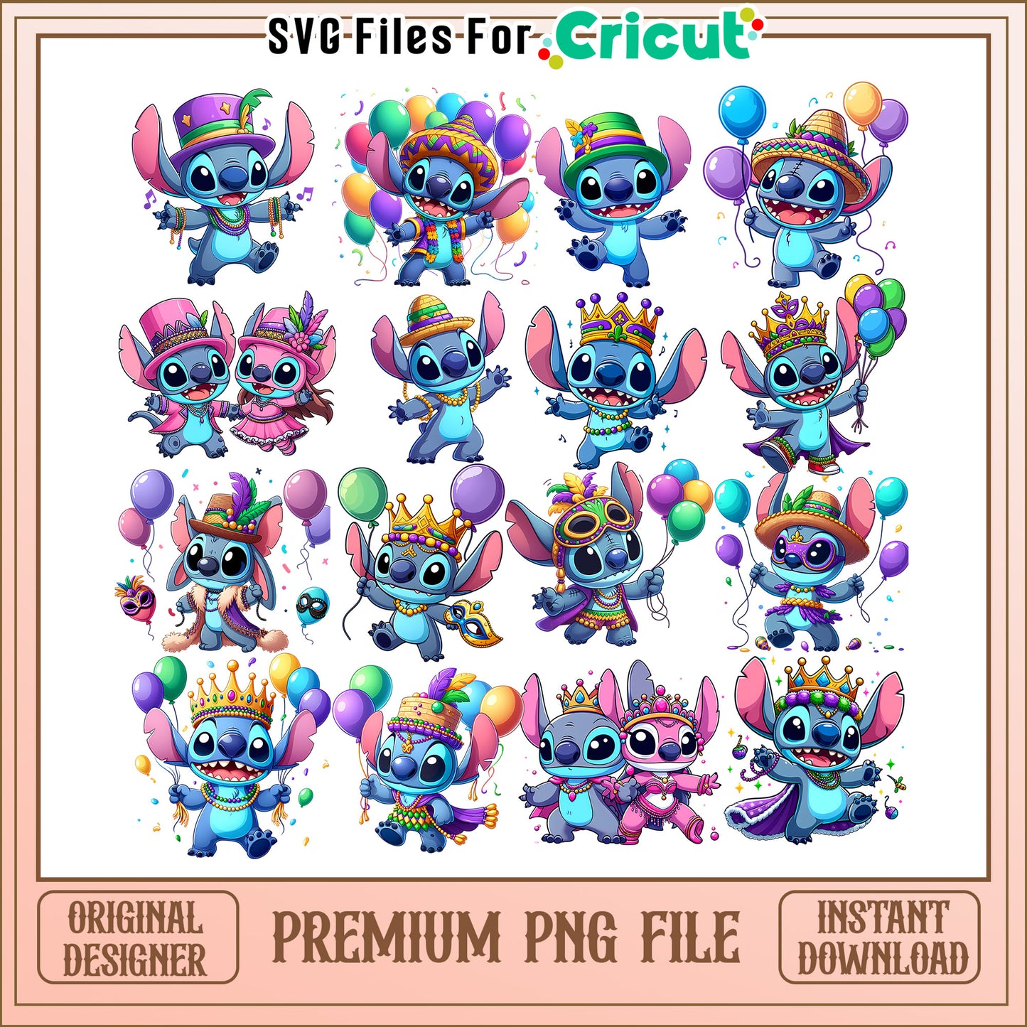 Disney stitch birthday design bundle png, stitch birthday png