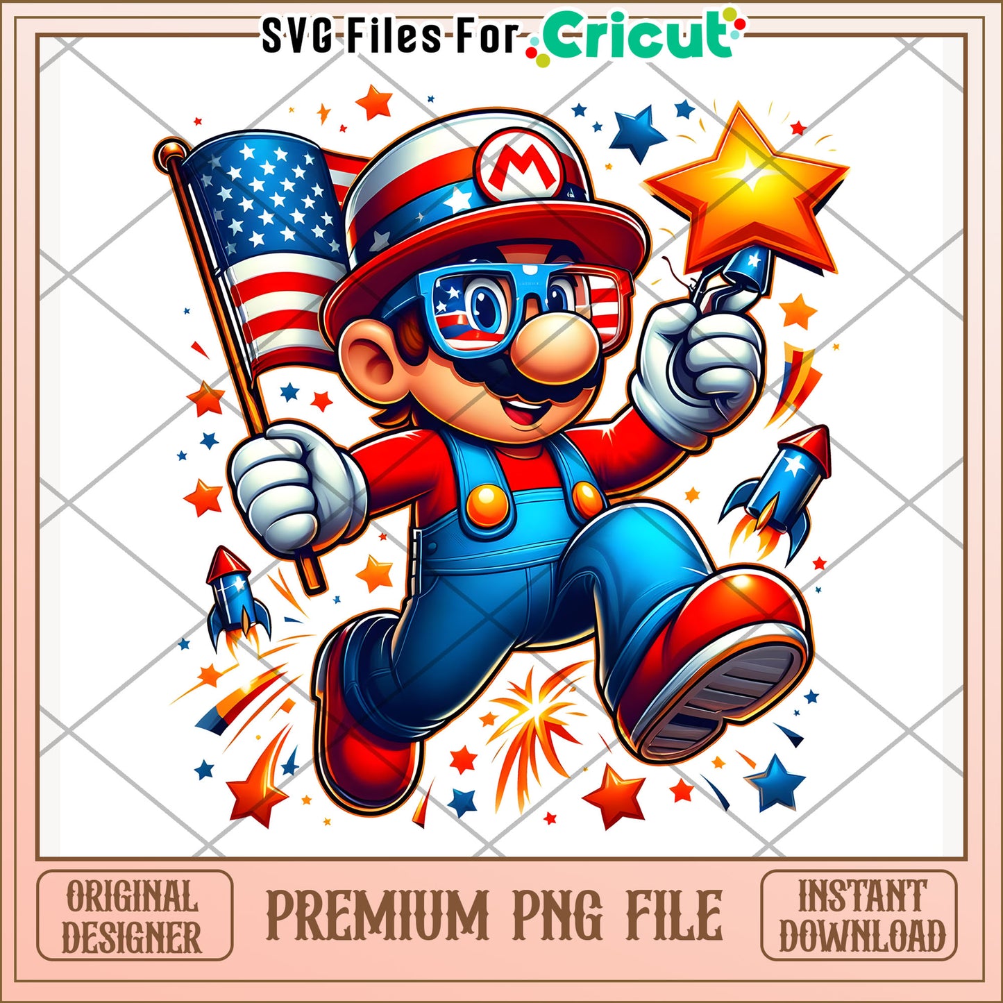 Mario cute character png, independence day png, 4th of july png