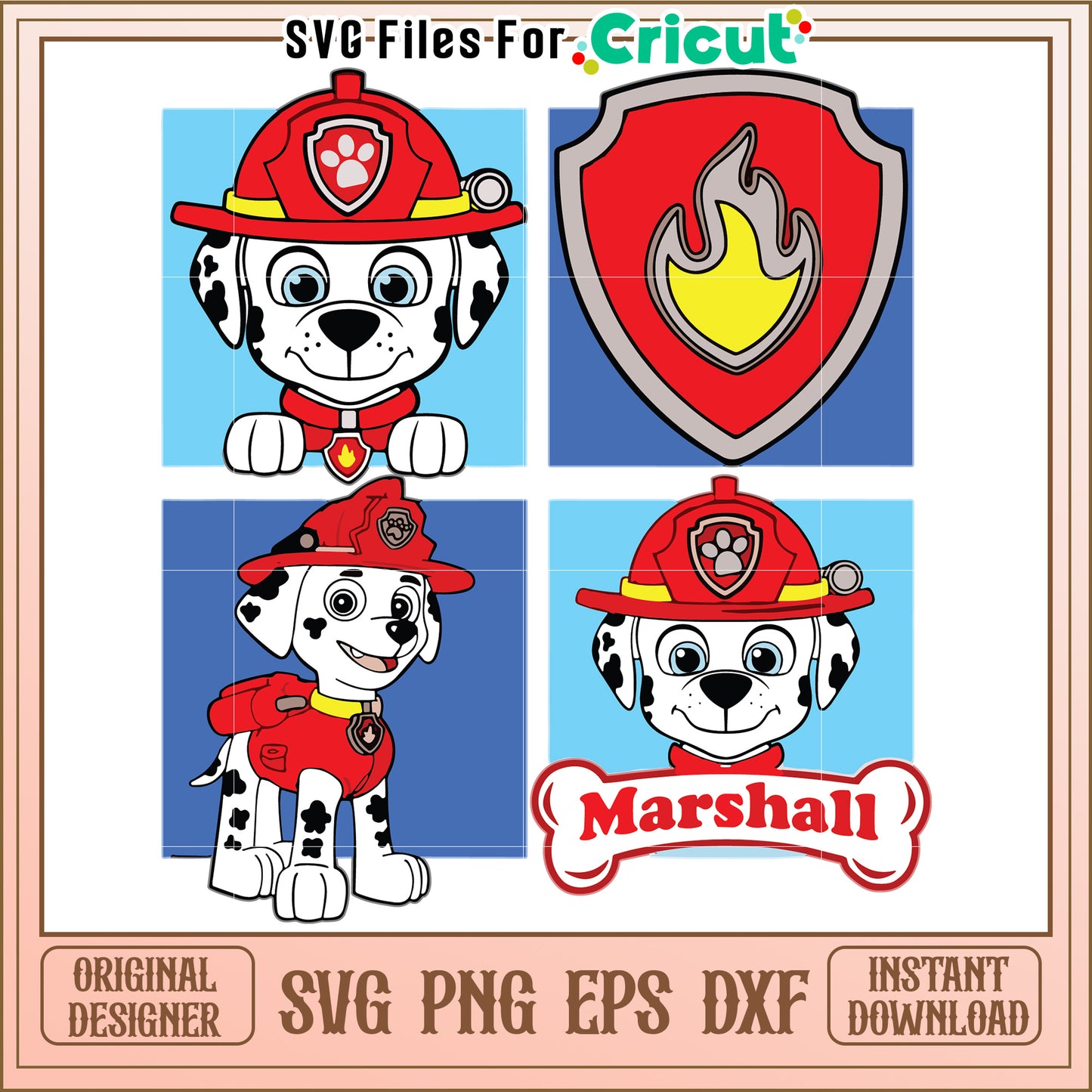 Marshall dog illustration svg, paw patrol characters svg, cute dogs svg