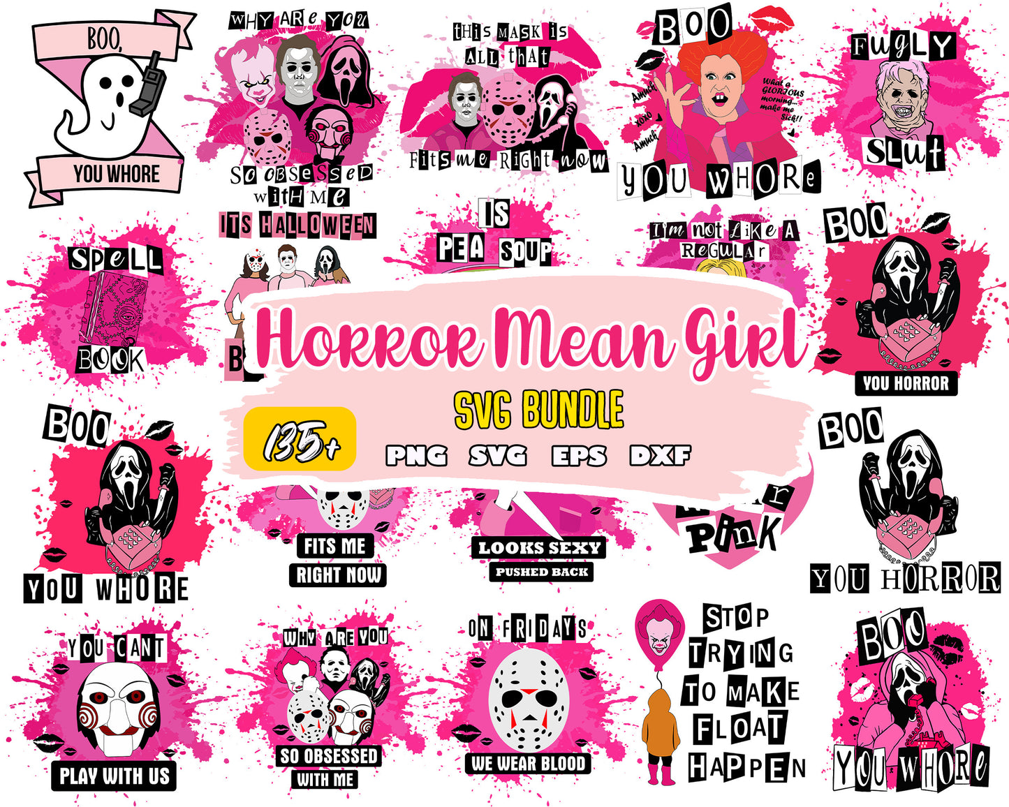 Boo your horror pink bundle svg, horror movie character svg