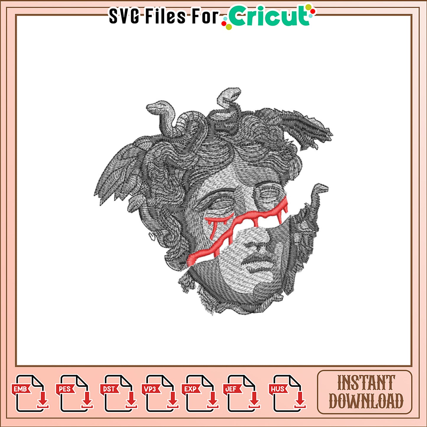 Medusa Embroidery Design Instant Download