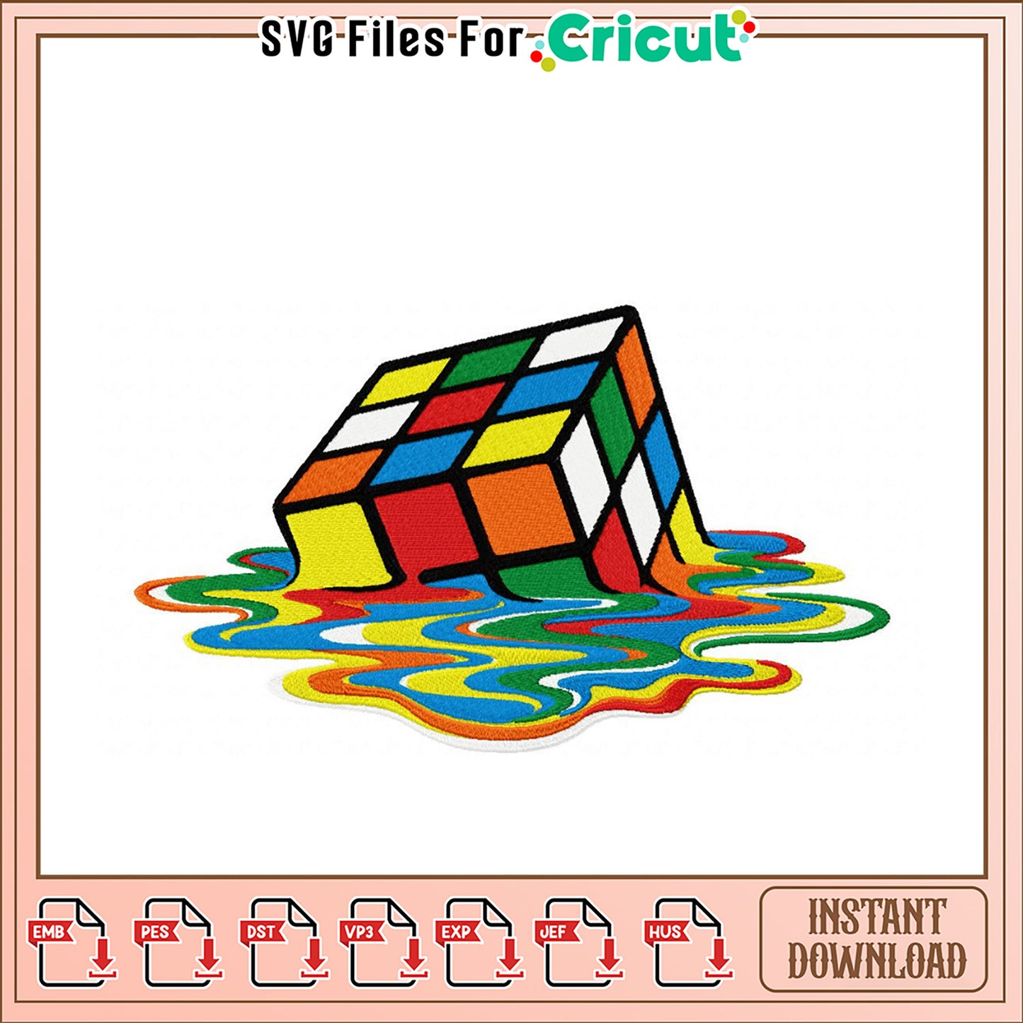 Melting Rubik's Cube Embroidery Design