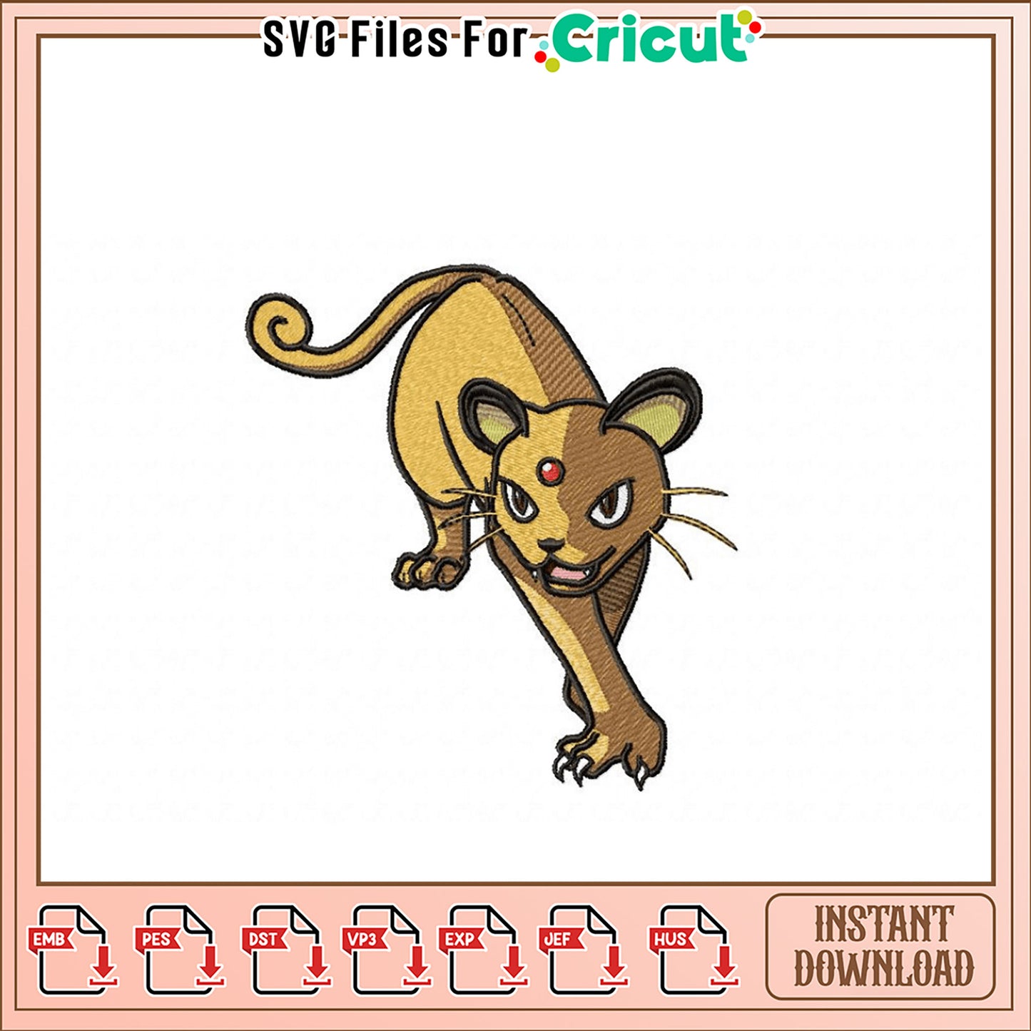 Meowth Embroidery Design Instant Download