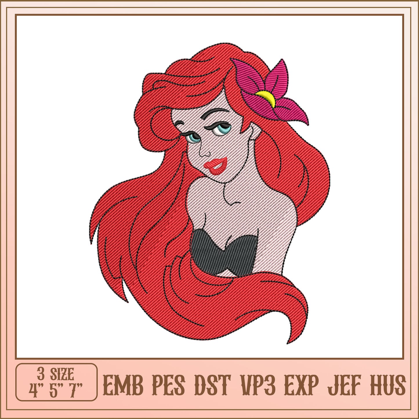 Mermaid Embroidery Design 3 Sizes