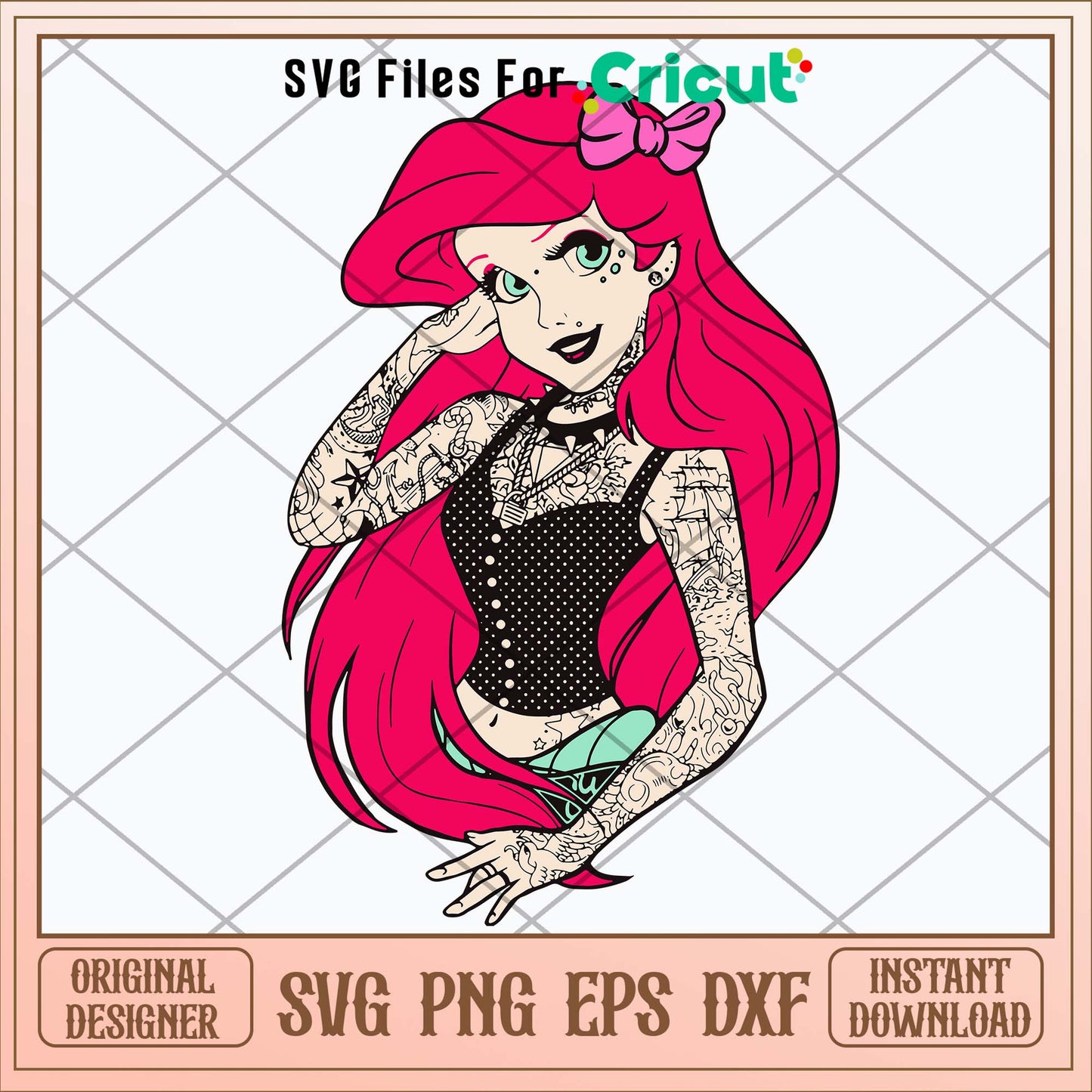 Mermaid Tattoo Pink Svg, The Little Mermaid Svg-Svgfilesforcricut