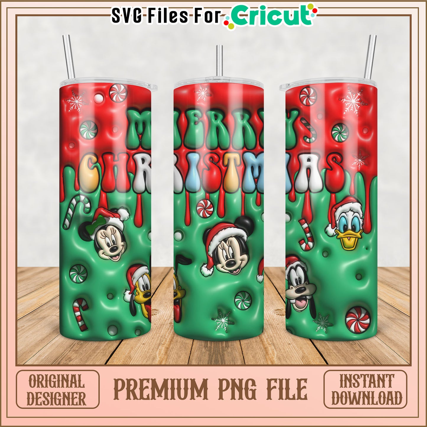 Merry Christmas Disney Tumbler PNG for Cricut Crafting Fun