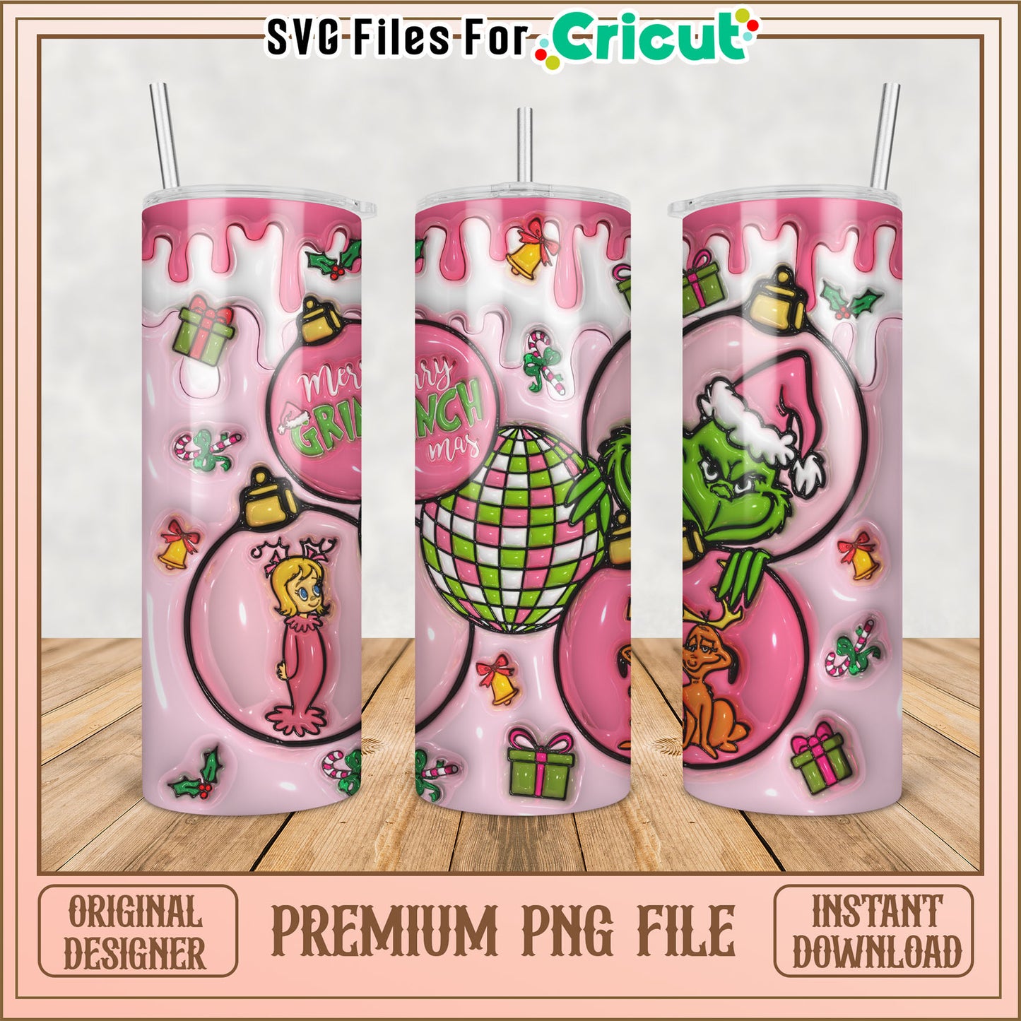 Merry Grinchmas Tumbler Design PNG for Cricut Crafting Files