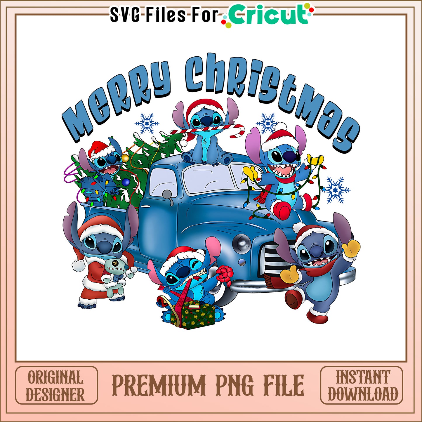 Merry christmas stitch decoration png, stitch christmas wallpaper png