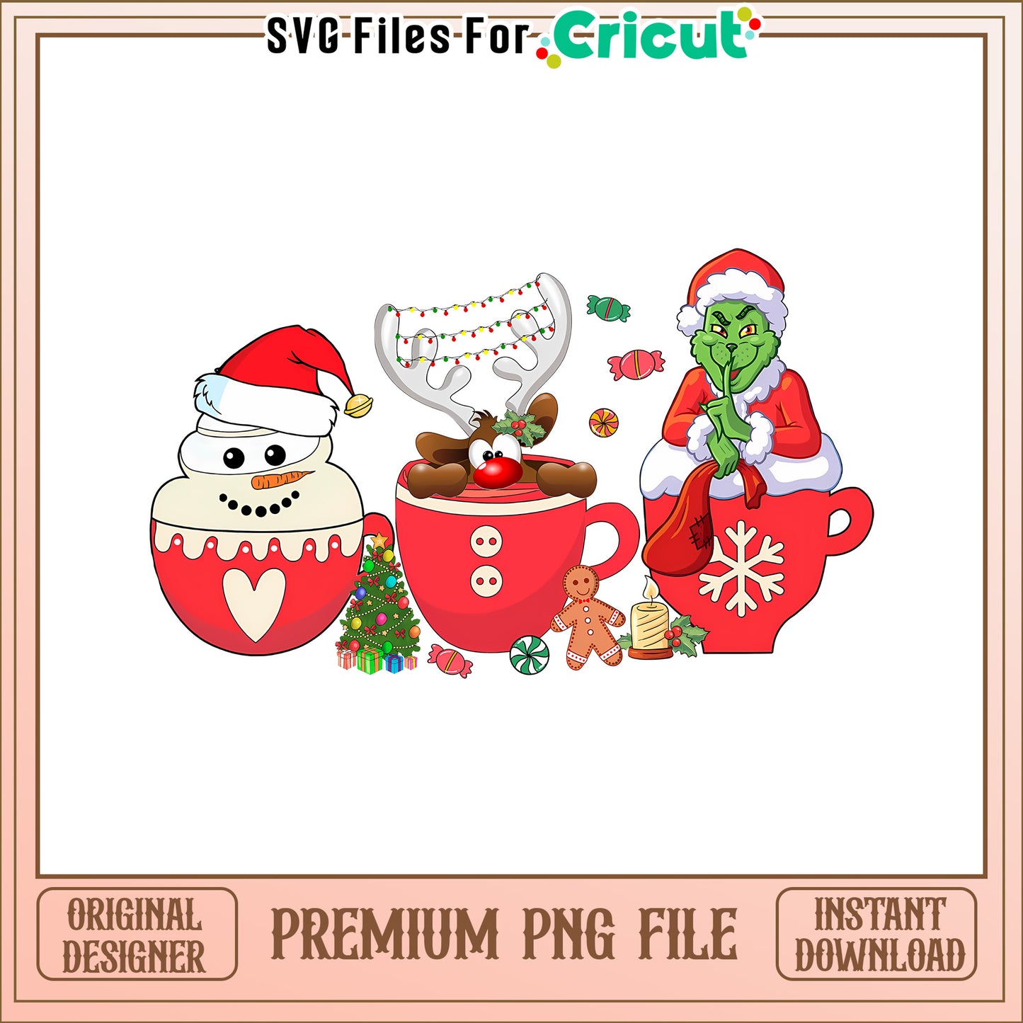 Merry grinchmas snowman cup png, grinch christmas decor png