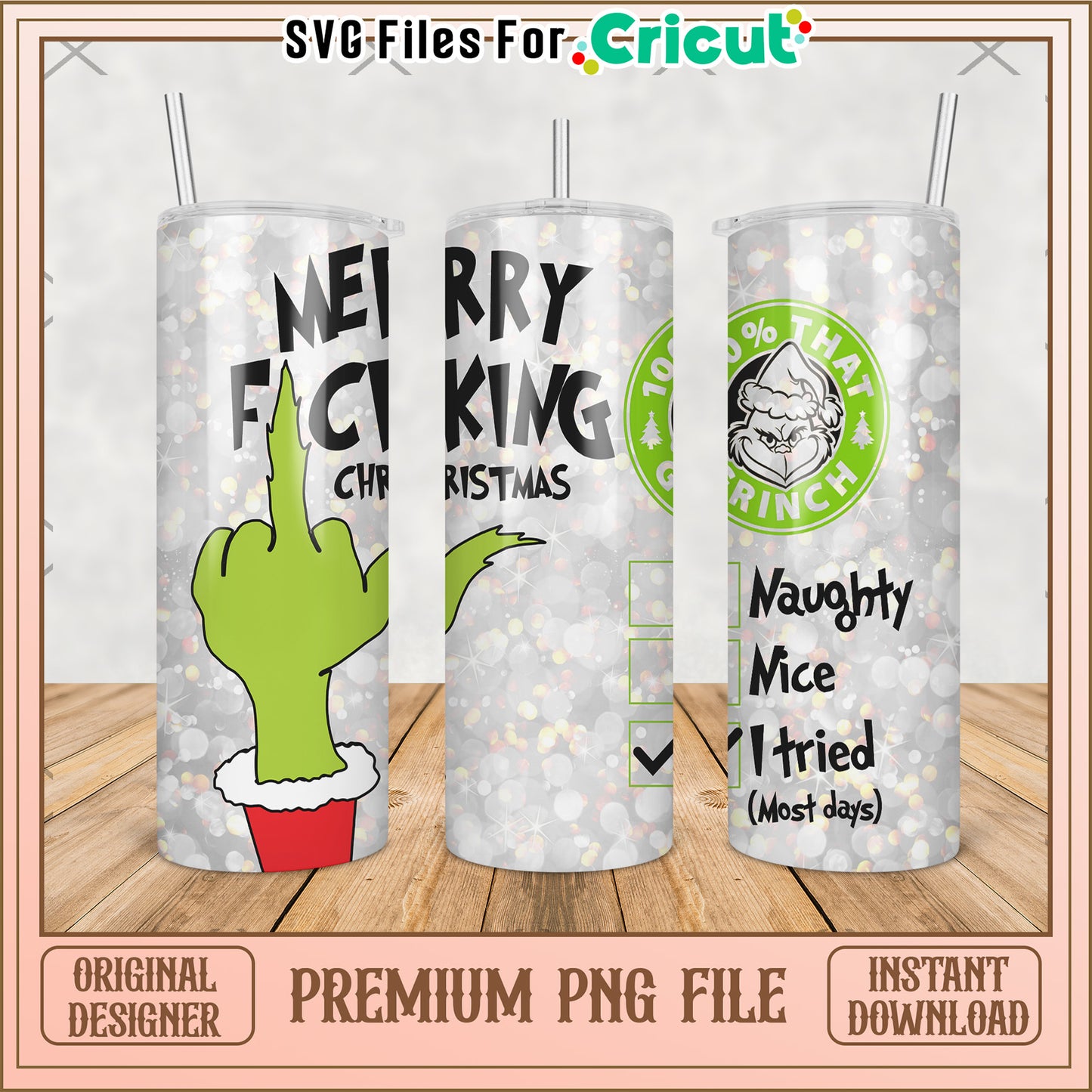 Mery fcking christmas tumbler png, grinch christmas png, christmas tree png