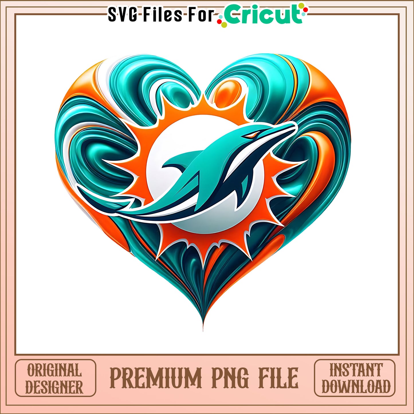 Miami Dolphins logo vintage heart png, Miami Dolphins png, NFL png
