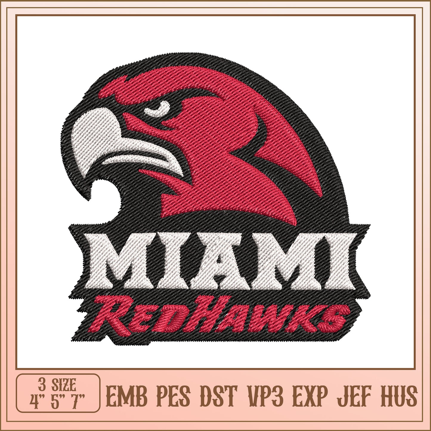 Miami RedHawks Embroidery Design