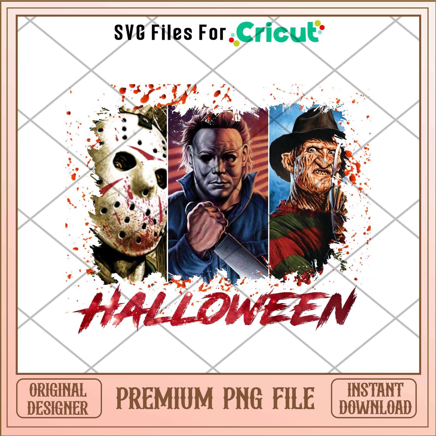 Michael Myers and Jason Voorhees and Freddy Krueger halloween png, Horror characters png, Digital Download