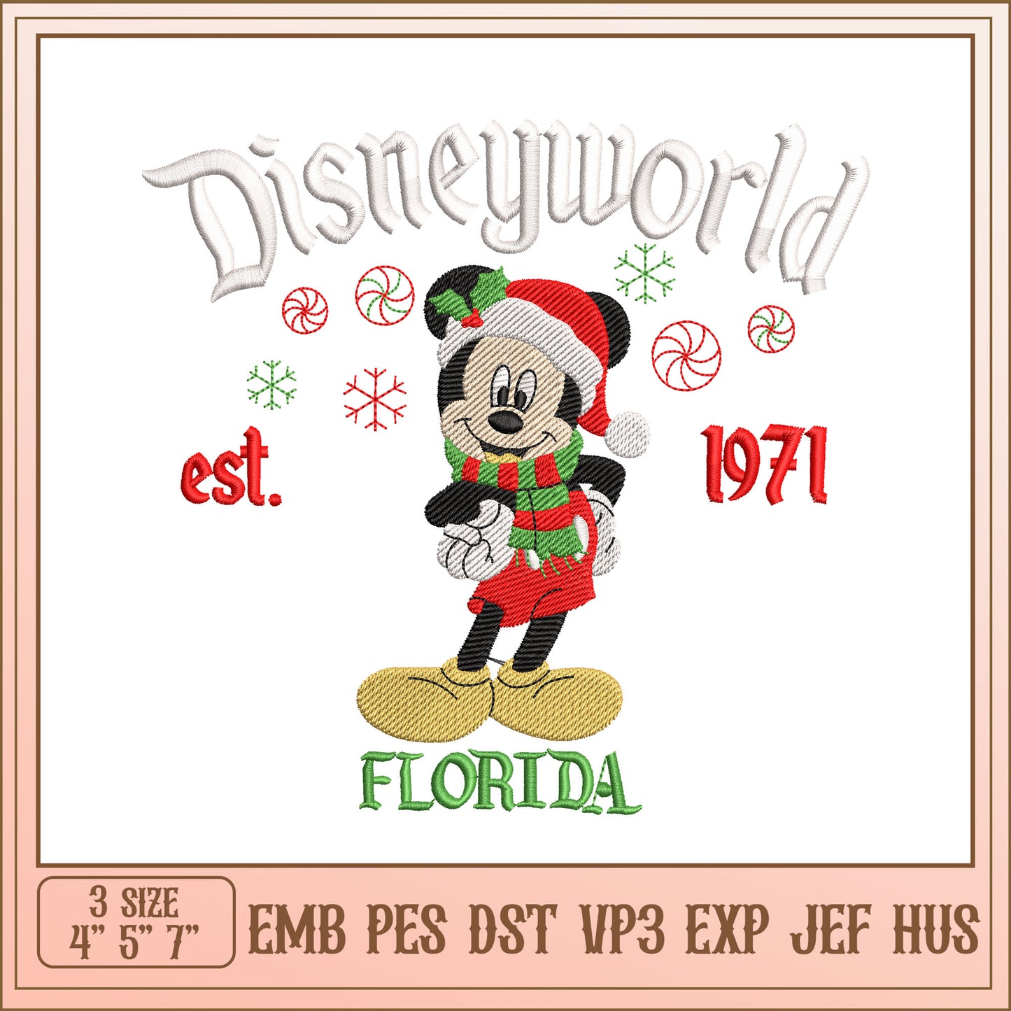 Mickey Christmas Disney World Embroidery