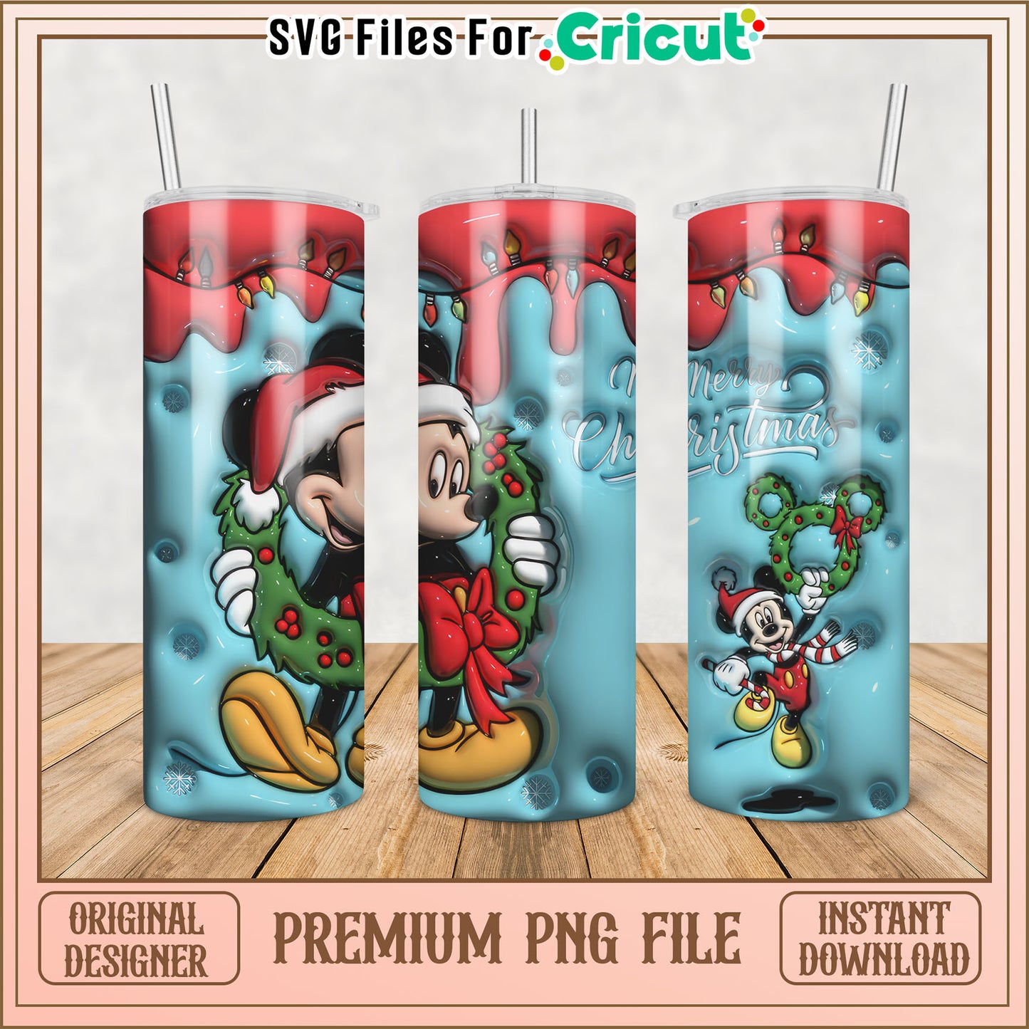 Mickey Christmas Tumbler PNG Sublimation Design