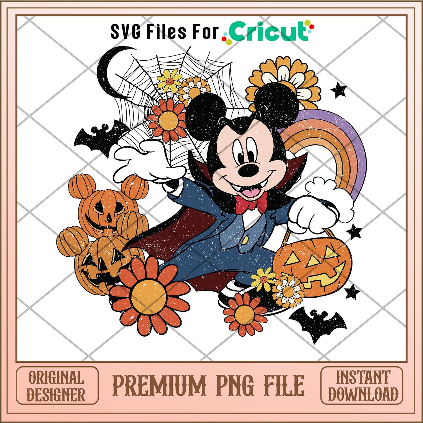 Mickey Halloween Floral Png, Disney characters png, Digital Download