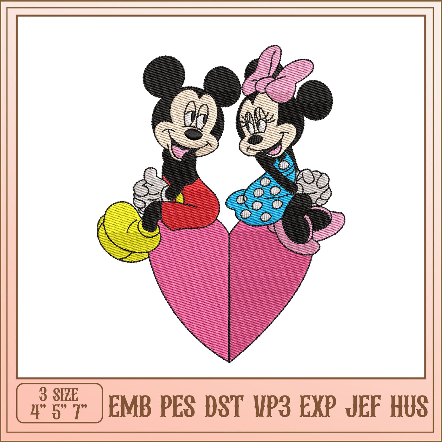 Mickey Minnie Heart Embroidery Design