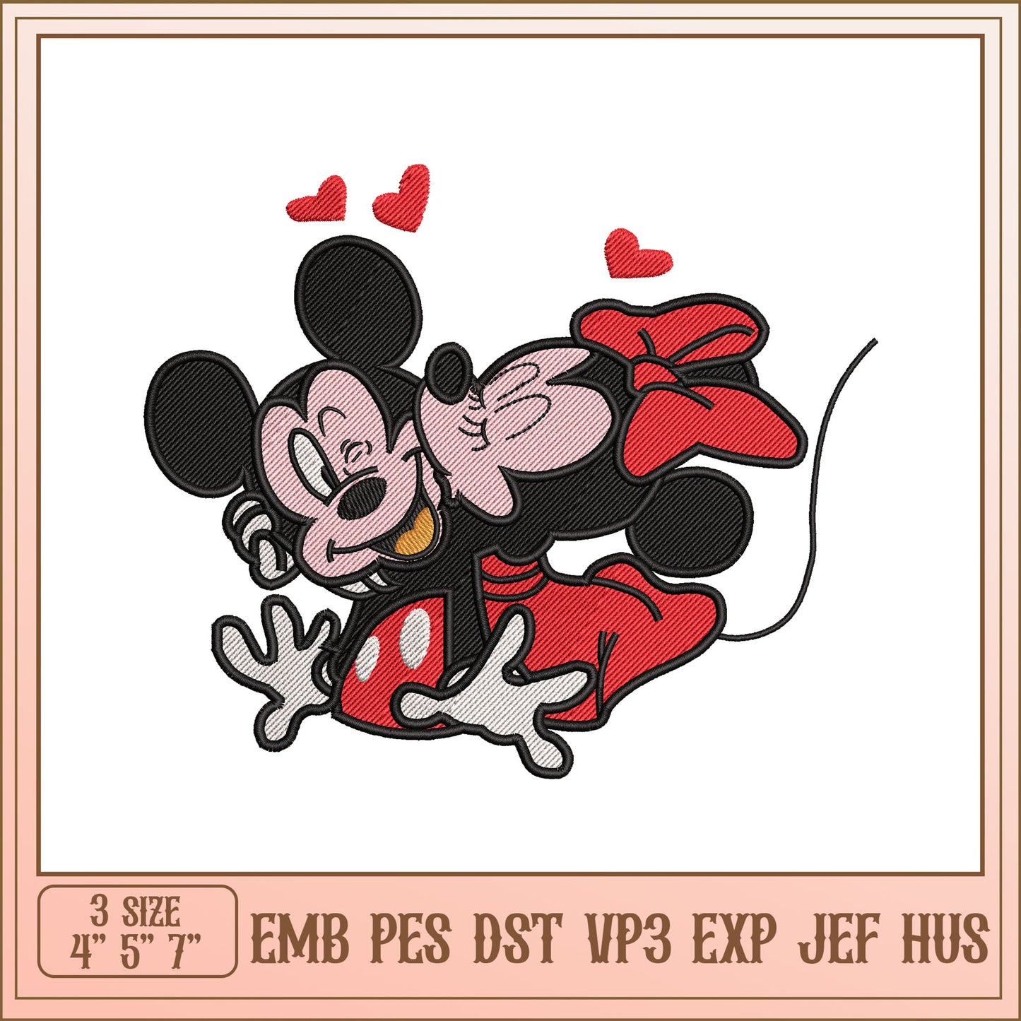 Mickey Minnie Kiss Embroidery Design