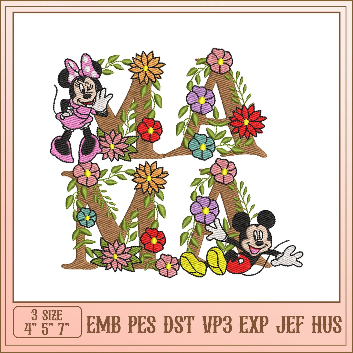 Mickey Minnie Mama Floral Embroidery