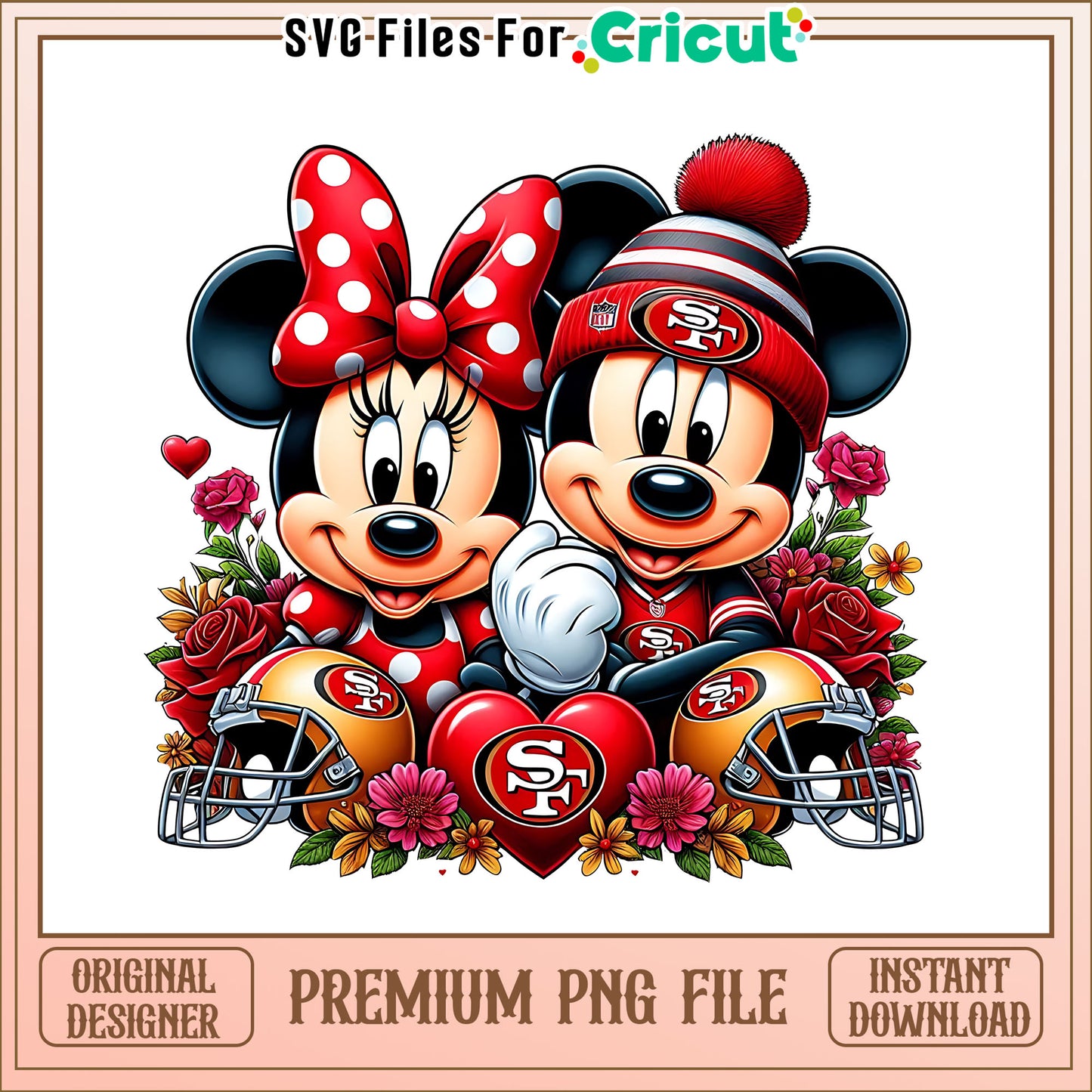 Mickey Minnie flower 49ers png, San Francisco 49ers png, NFL png