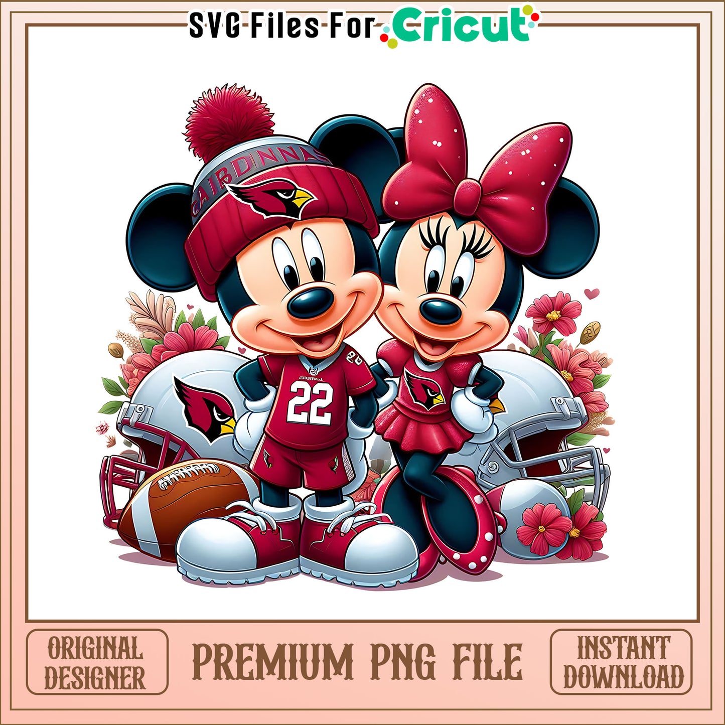Mickey Minnie flower Cardinals png, Arizona Cardinals png, NFL png