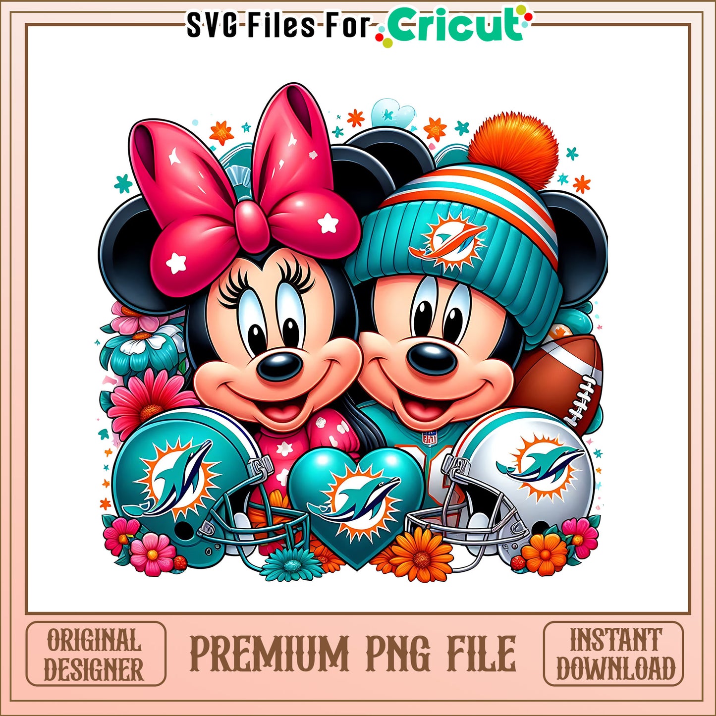 Mickey Minnie flower Dolphins png, Miami Dolphins png, NFL png