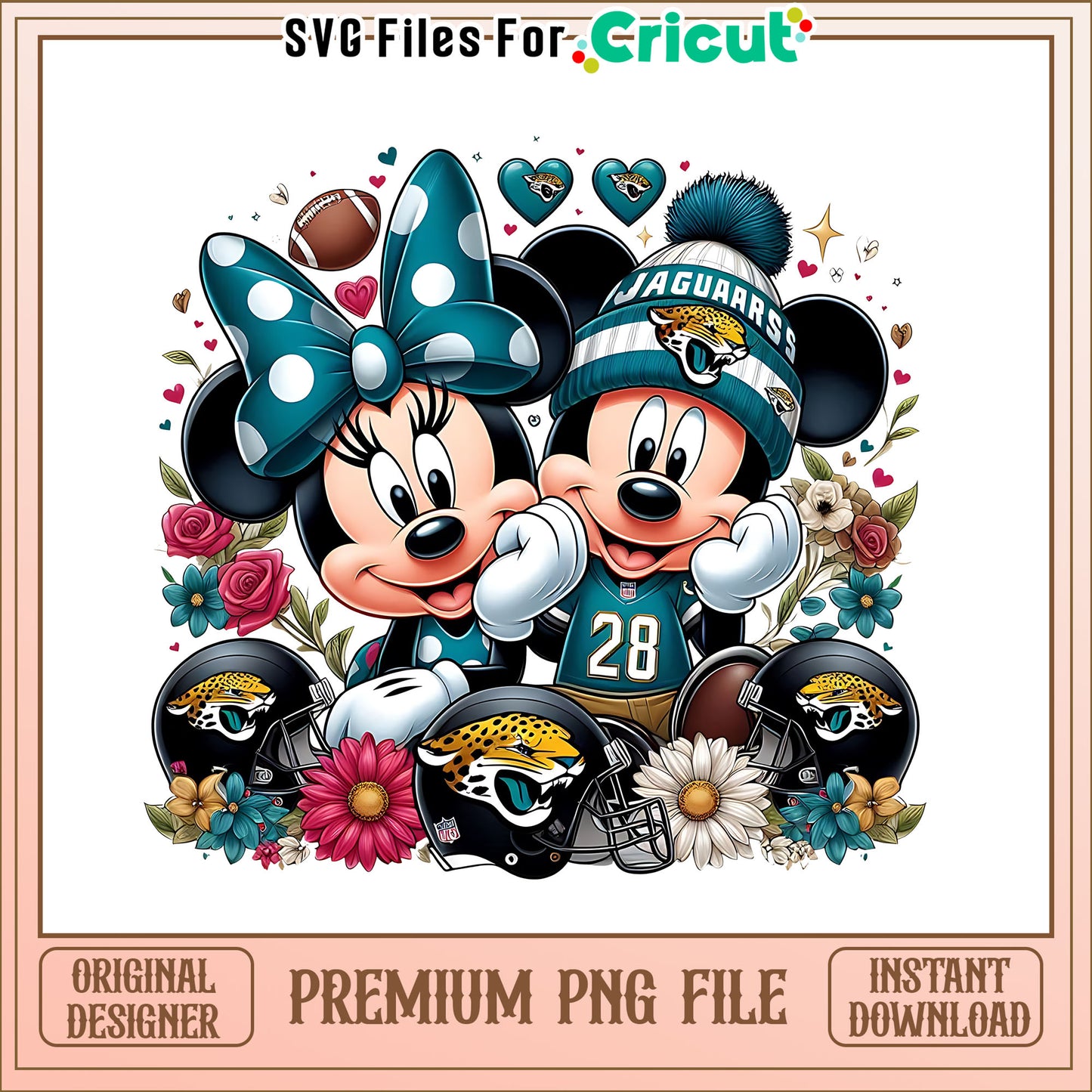 Mickey Minnie flower Jaguars png, Jacksonville Jaguars png, NFL png