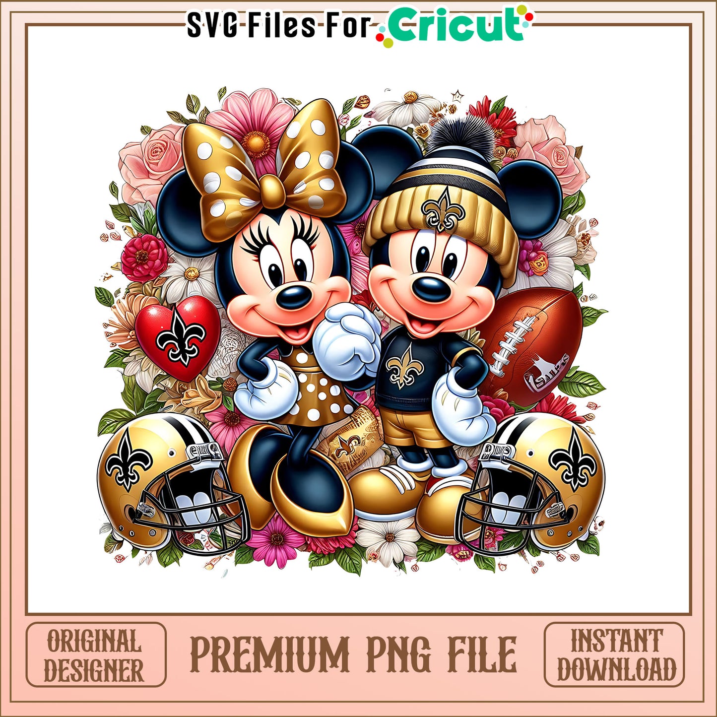 Mickey Minnie flower Saints png, New Orleans Saints png, NFL png