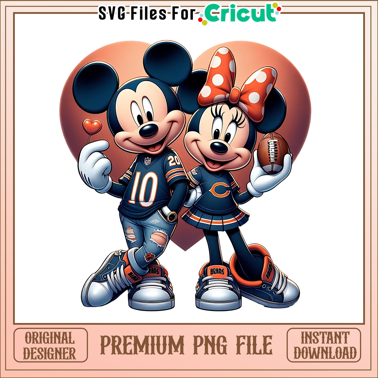 Mickey Minnie heart Bears png, Chicago Bears png, NFL png