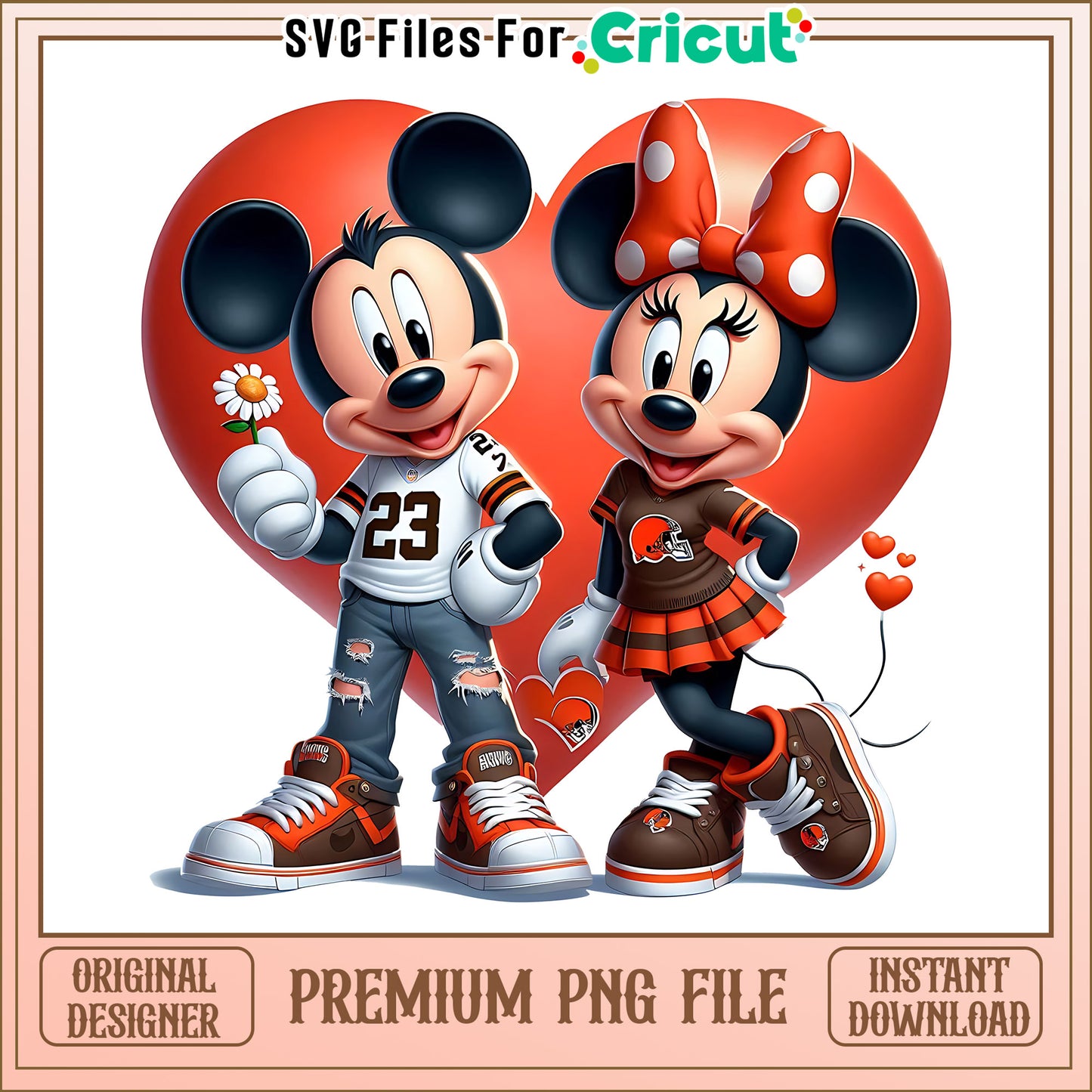 Mickey Minnie heart Browns png, Cleveland Browns png, NFL png