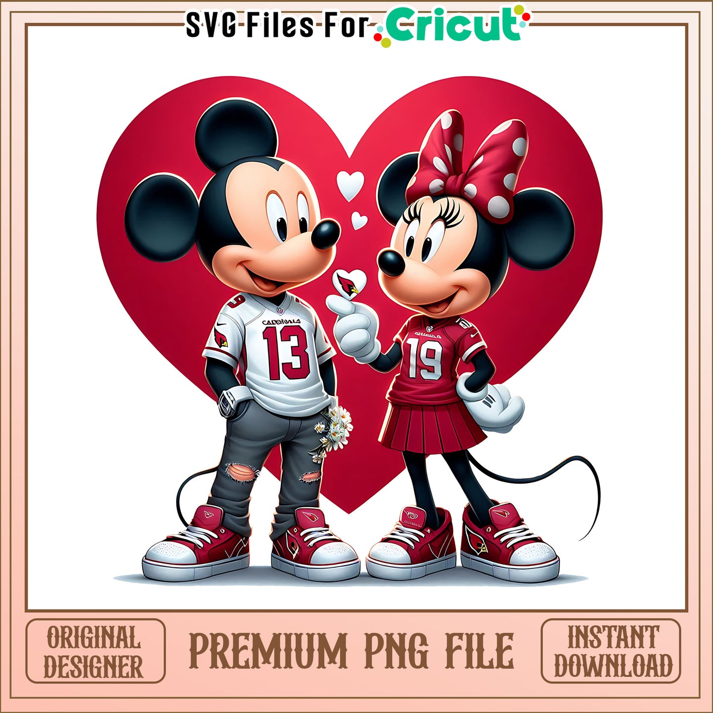 Mickey Minnie heart Cardinals png, Arizona Cardinals png, NFL png