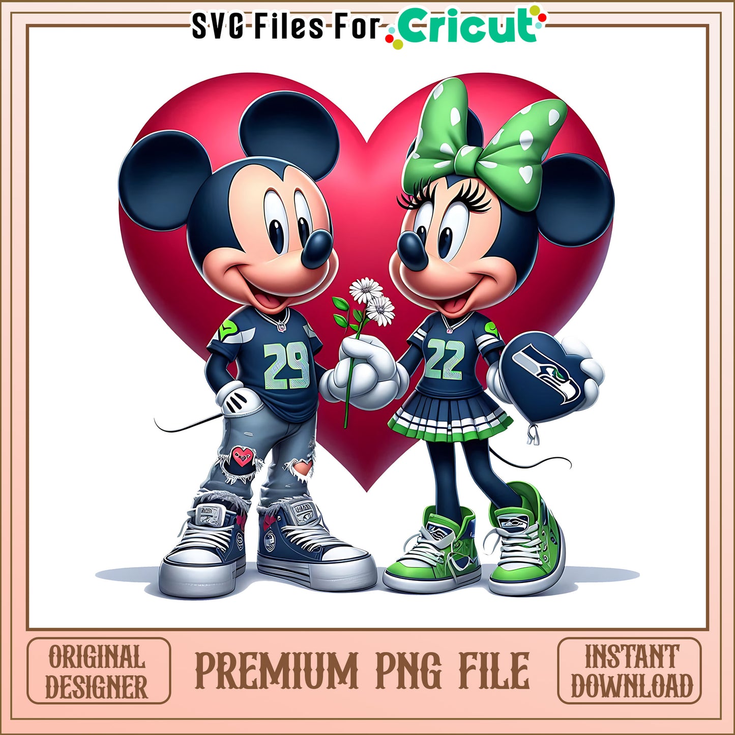 Mickey Minnie heart Seahawks png, Seattle Seahawks png, NFL png