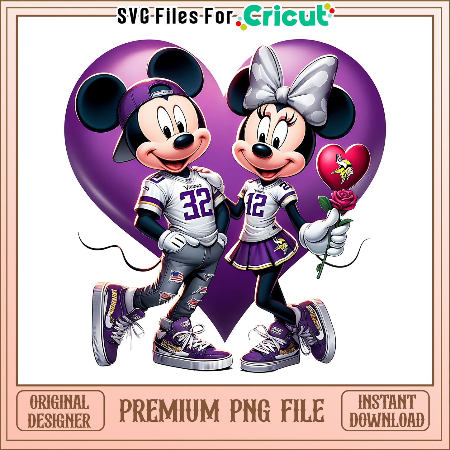 Mickey Minnie heart Vikings png, Minnesota Vikings png, NFL png