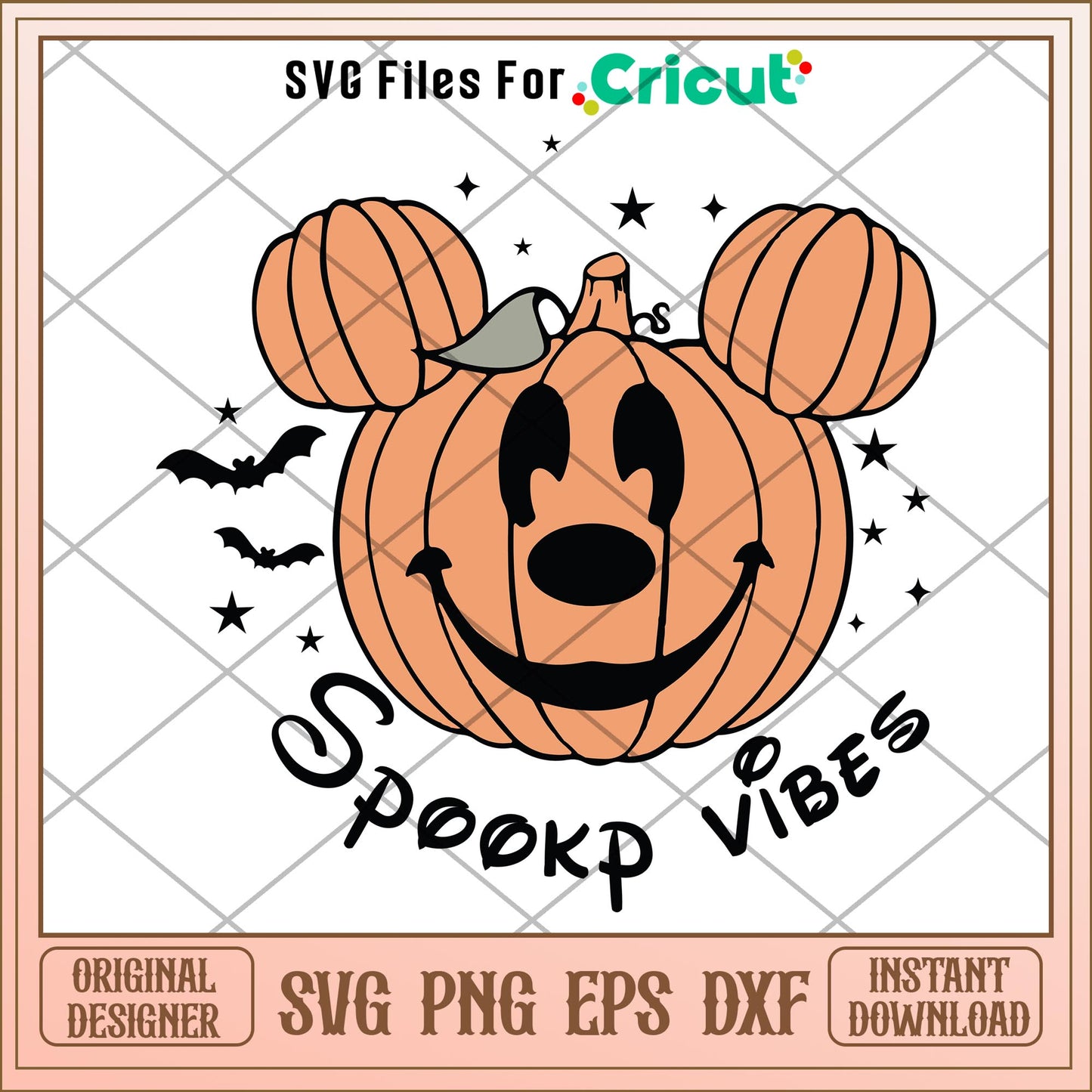 Mickey Mouse Ears Pumpkin Spooky Vibes svg, Disney characters svg, Digital Download
