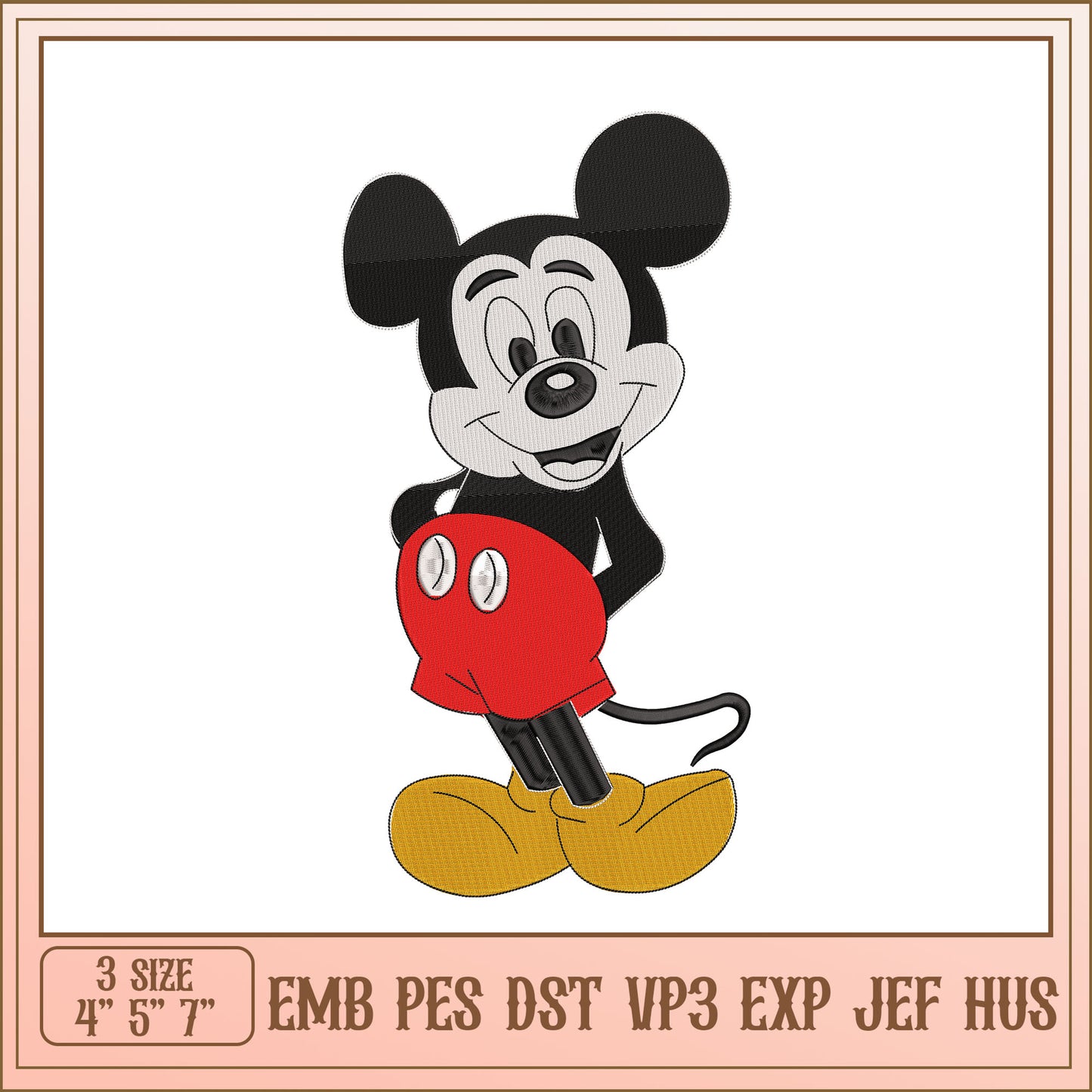 Mickey Mouse Embroidery Design 3 Sizes