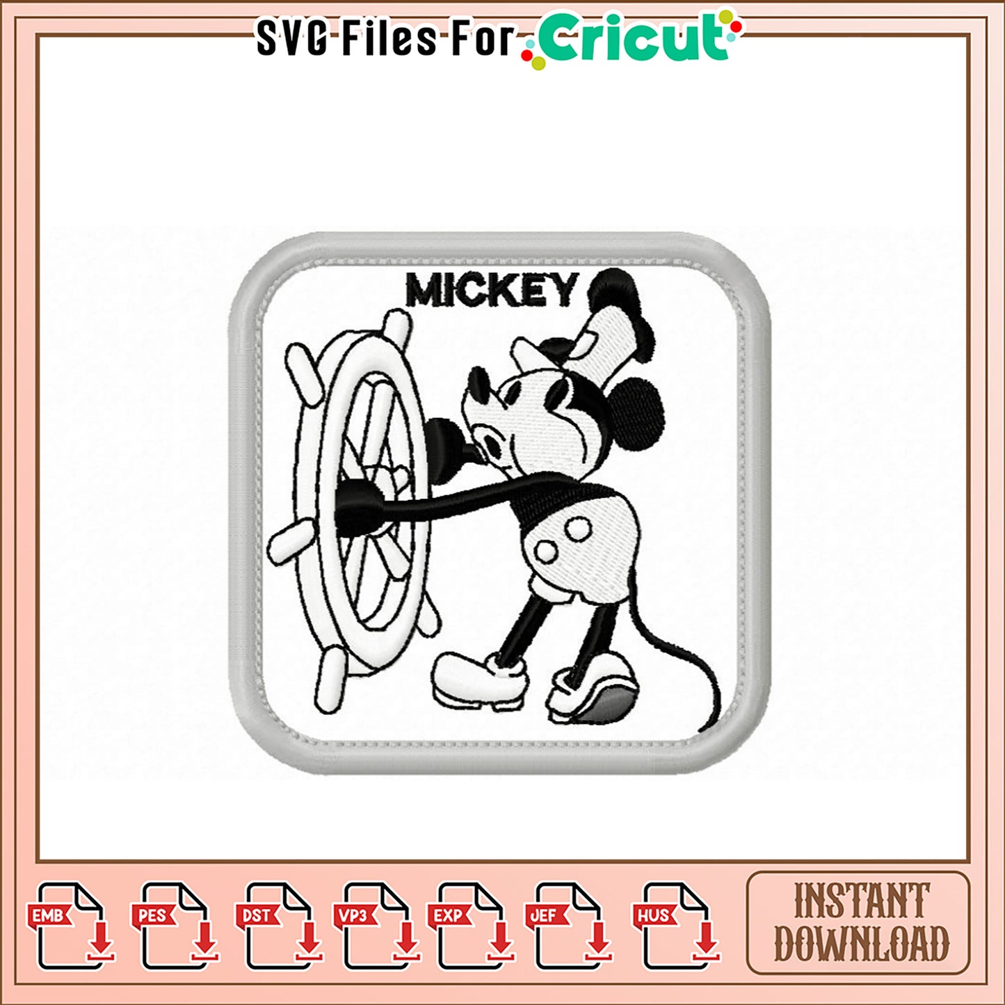 Mickey Mouse Embroidery Design Instant Download Art