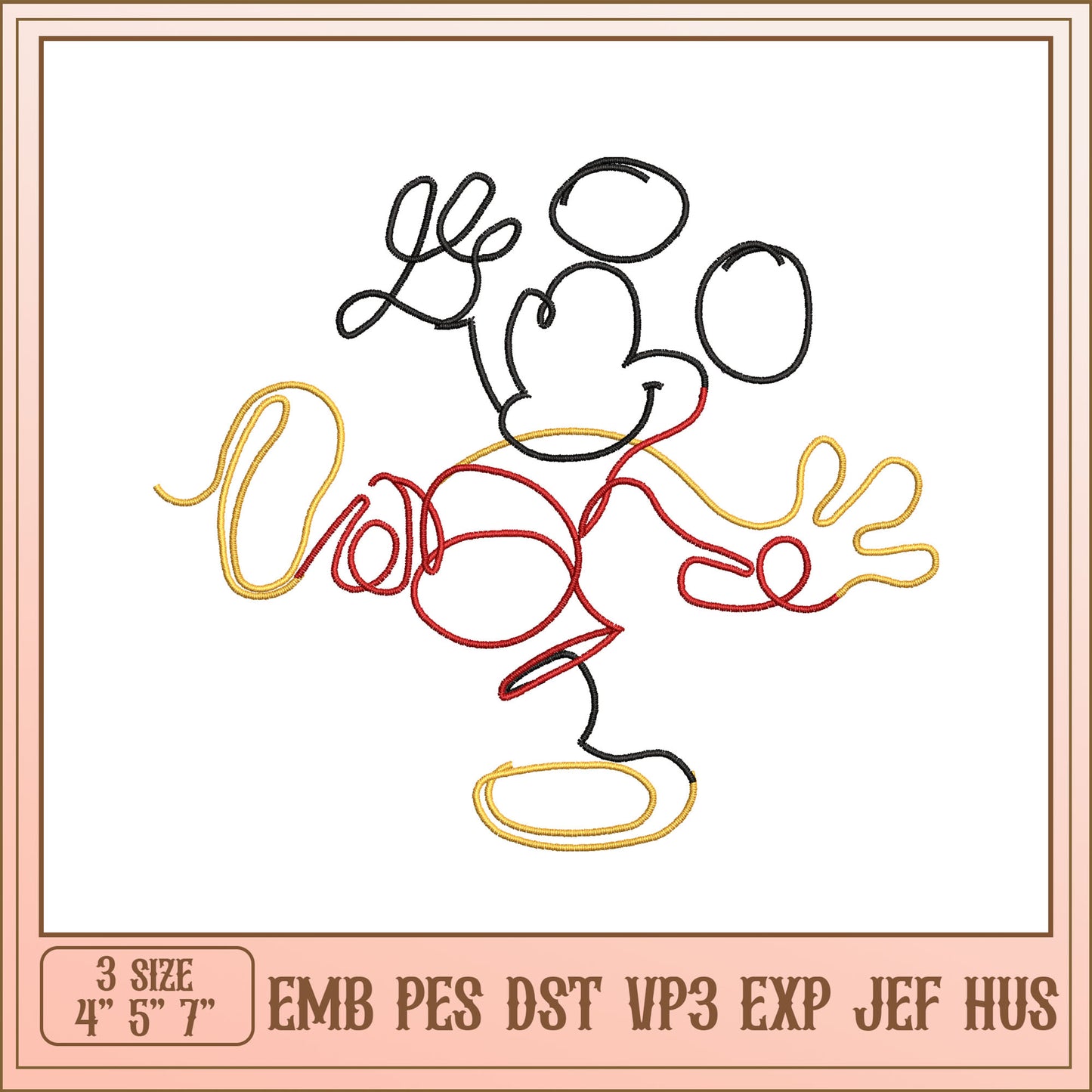Mickey Mouse Line Art Embroidery Design