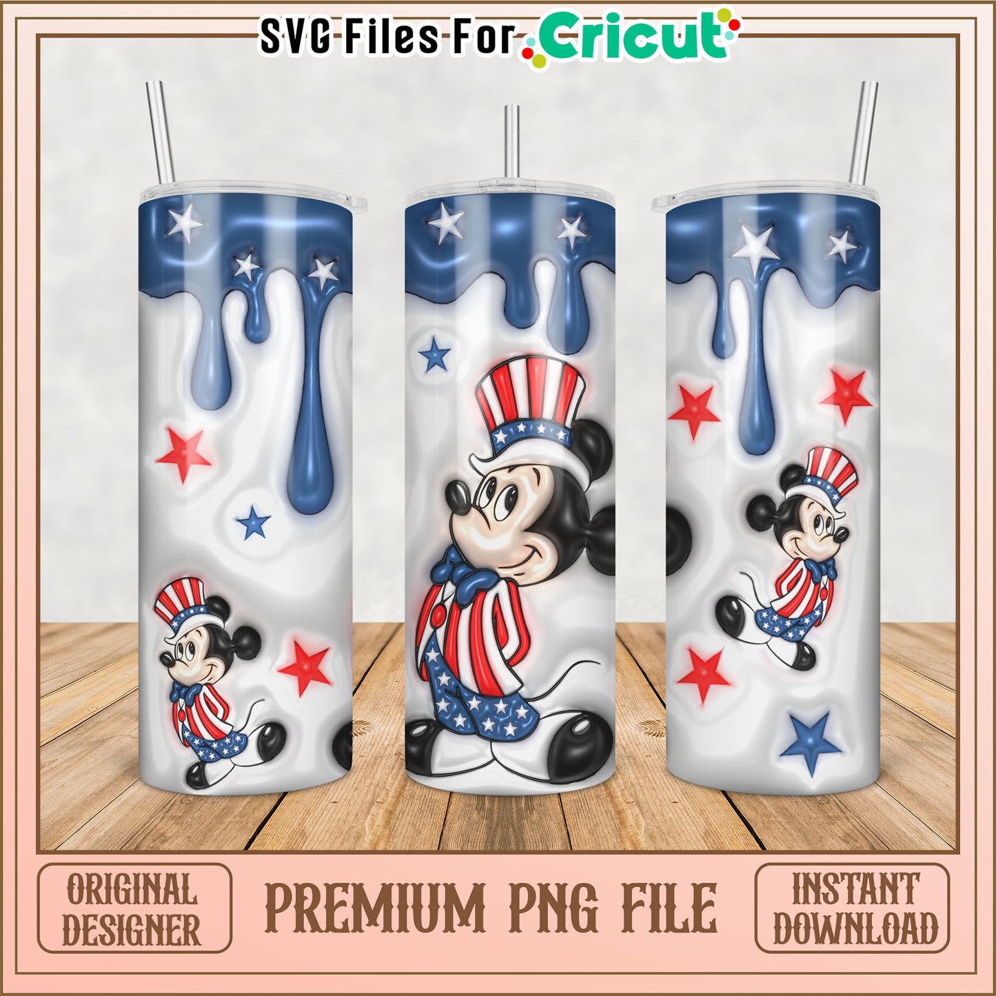 Mickey Mouse Patriotic Tumbler Design PNG for Cricut Projects
