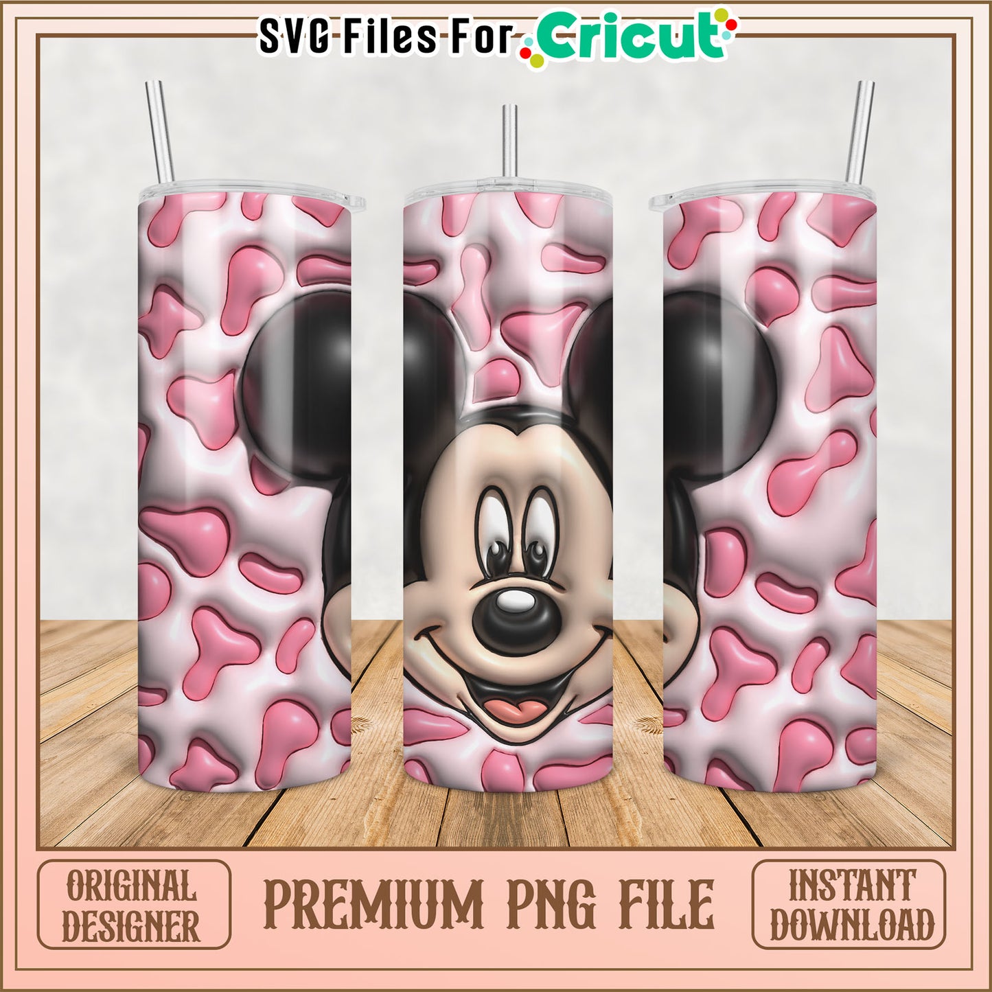 Mickey Mouse Pink Cow Print PNG