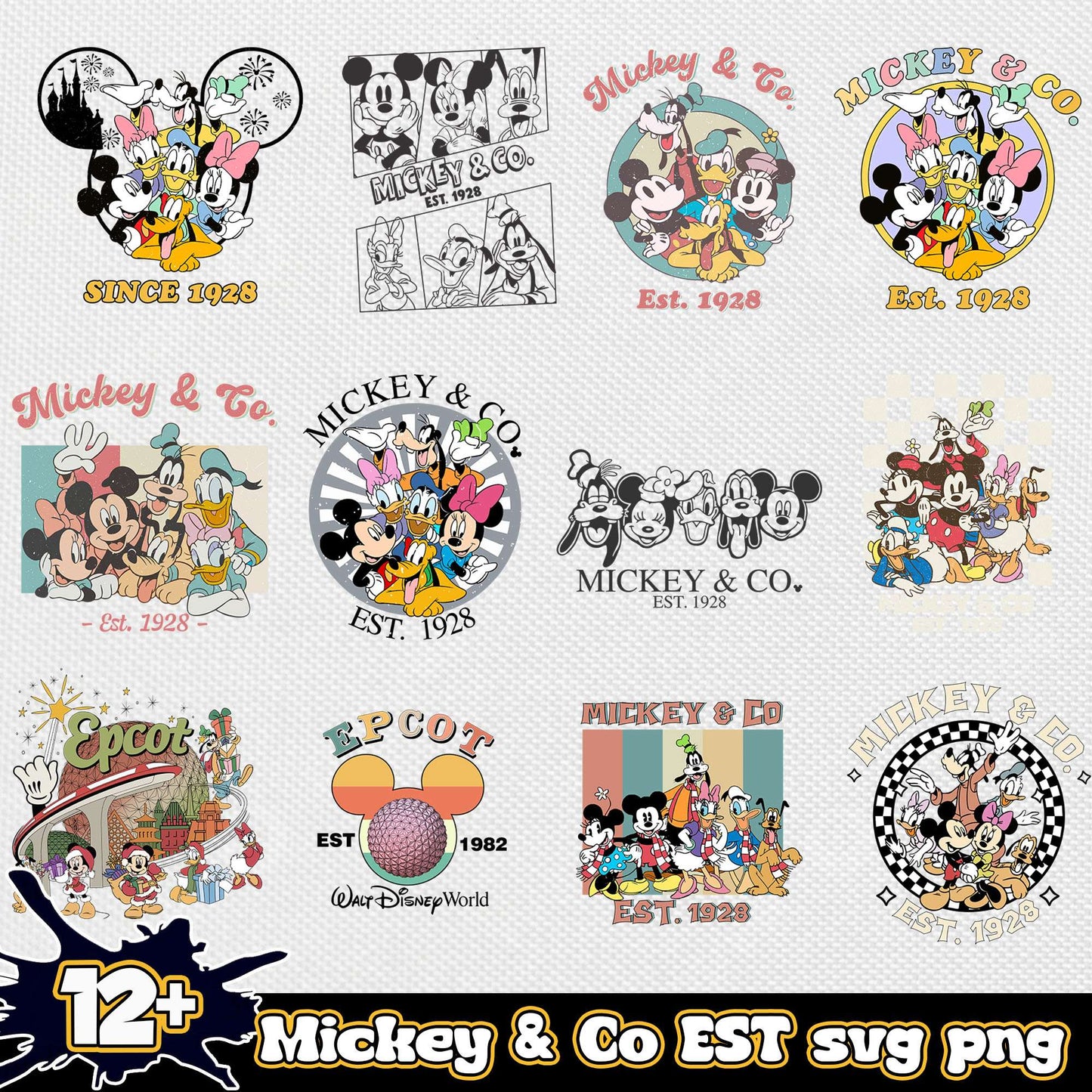 Mickey and co est 1928 bundle svg, mickey and friends svg