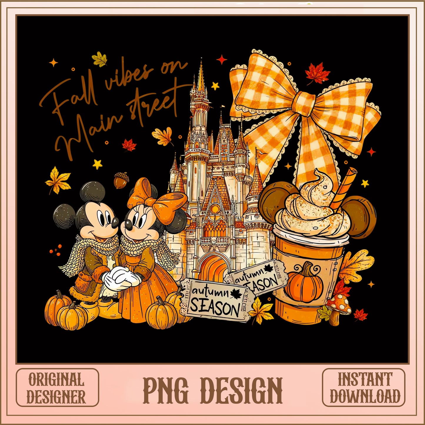 Mickey Minnie Fall Vibes Disney PNG, Autumn Season PNG, Disney Castle PNG