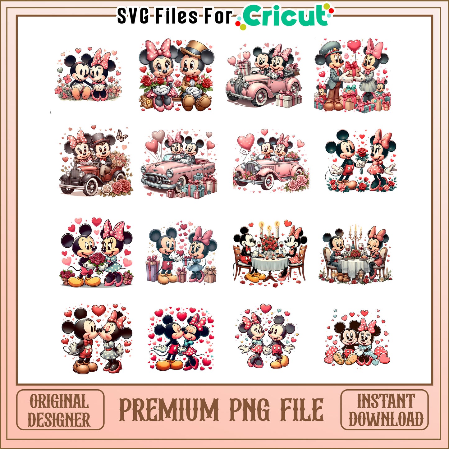 Mickey minnie valentine day bundle png, minnie kissing mickey png
