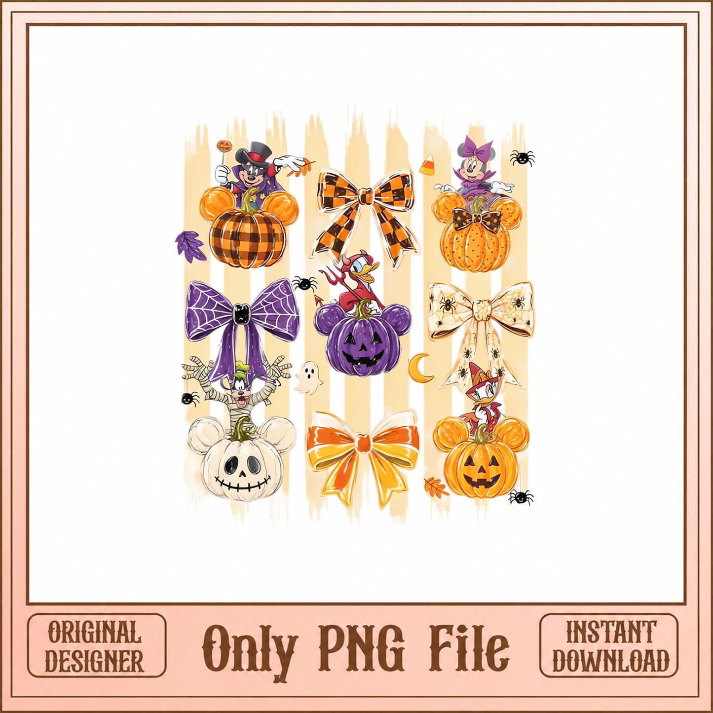 Mickey Mouse Halloween Pumpkin PNG, Disney Halloween Bows, PNG