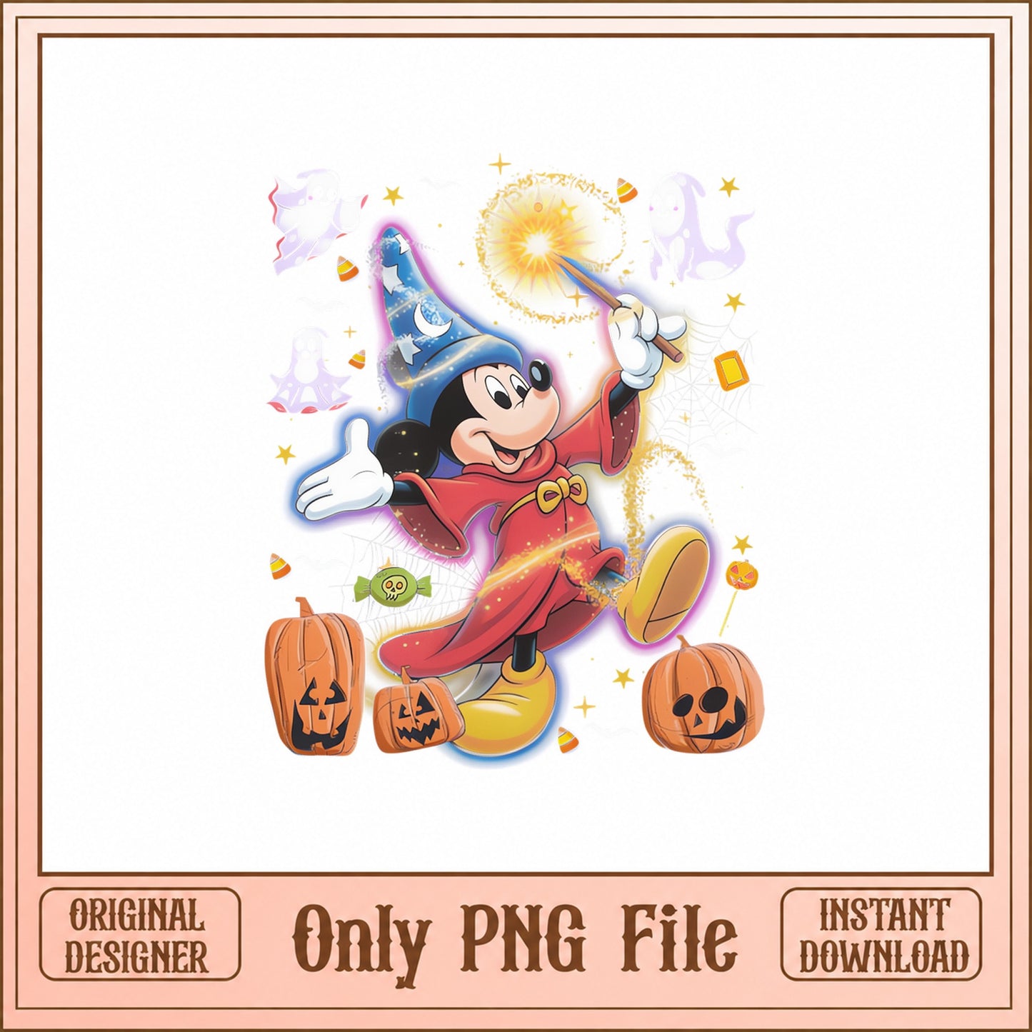 Mickey Mouse Sorcerer Halloween PNG, Disney Magic PNG, Pumpkin PNG