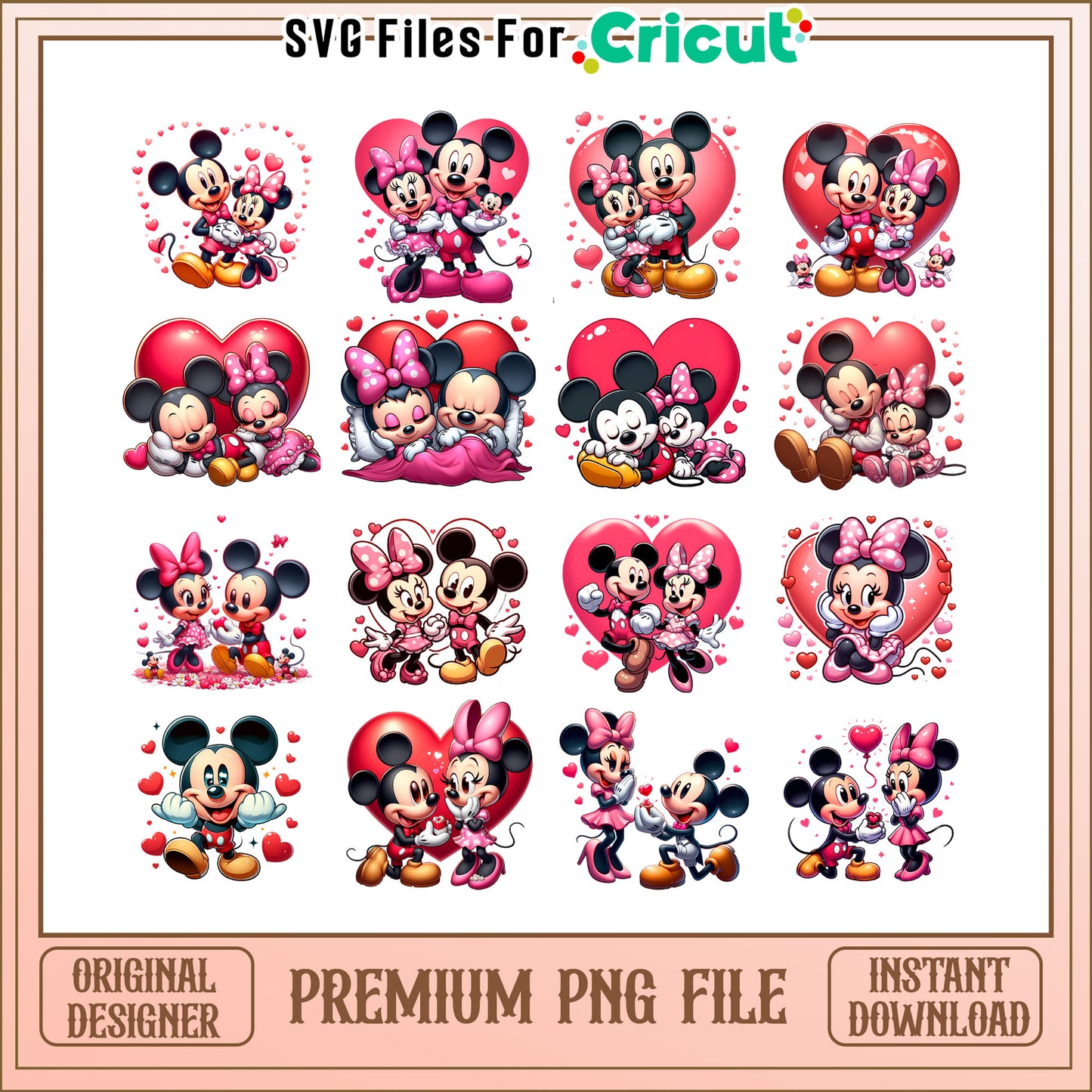 Disney mickey couple heart bundle png, mickey minnie valentines day png