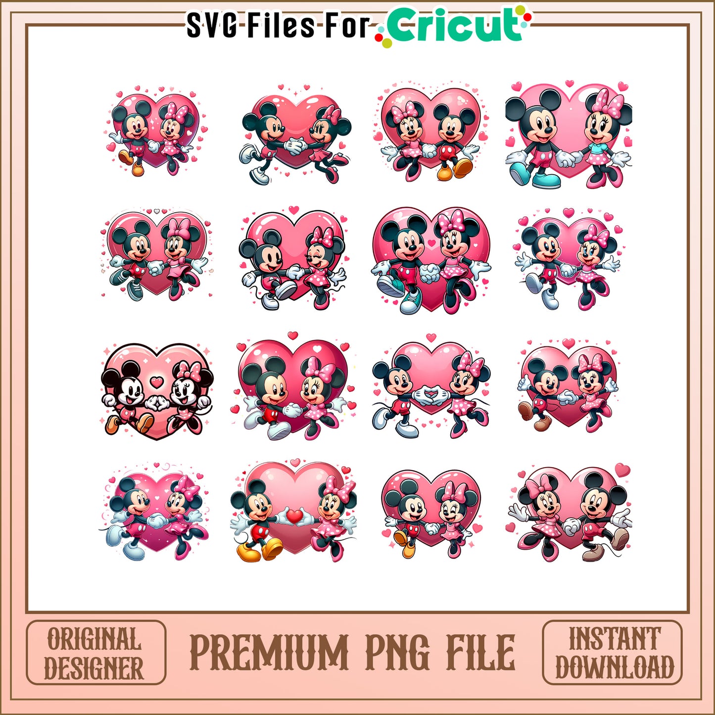 Disney mickey couple heart valentine bundle png, minnie and mickey png
