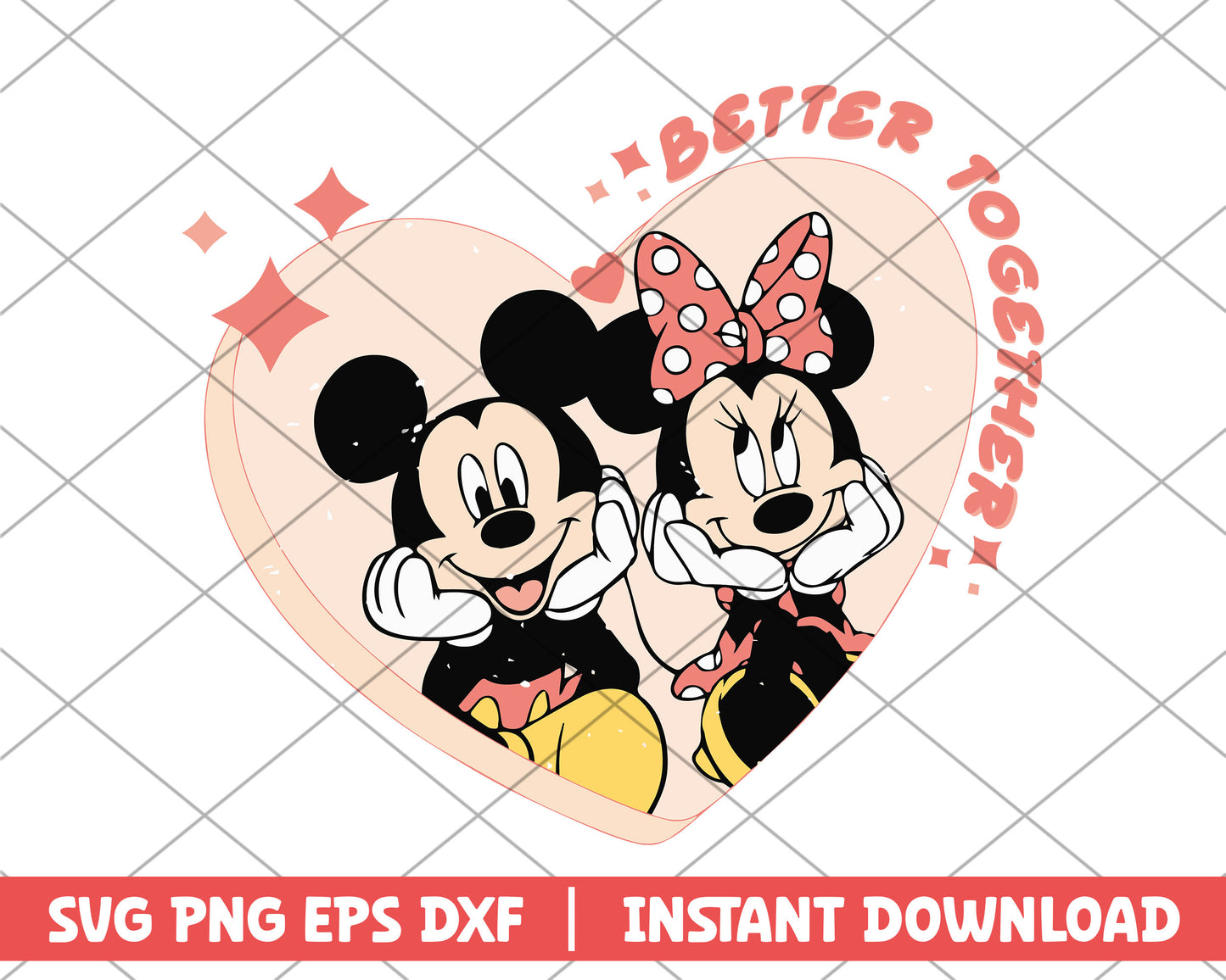 Mickey and Mini pink heart shape svg