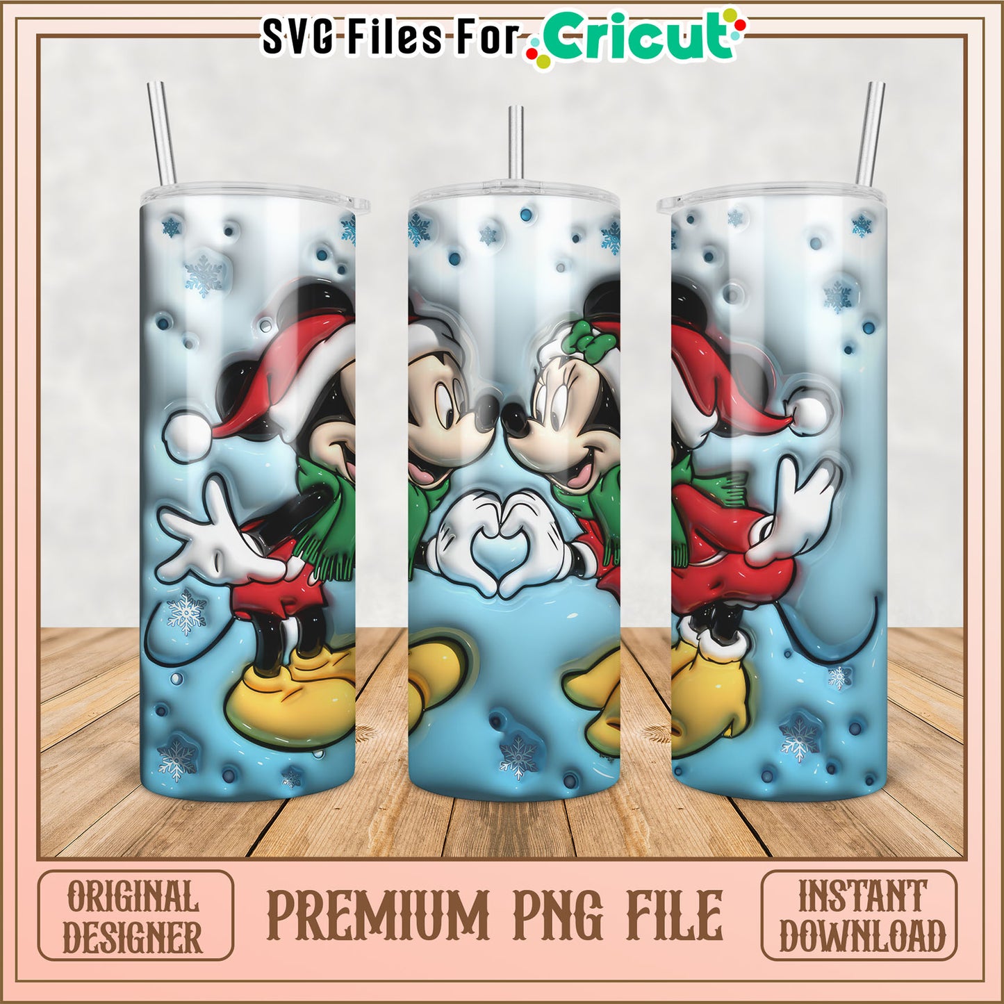 Mickey and Minnie Christmas Tumbler Design PNG for Cricut Crafts