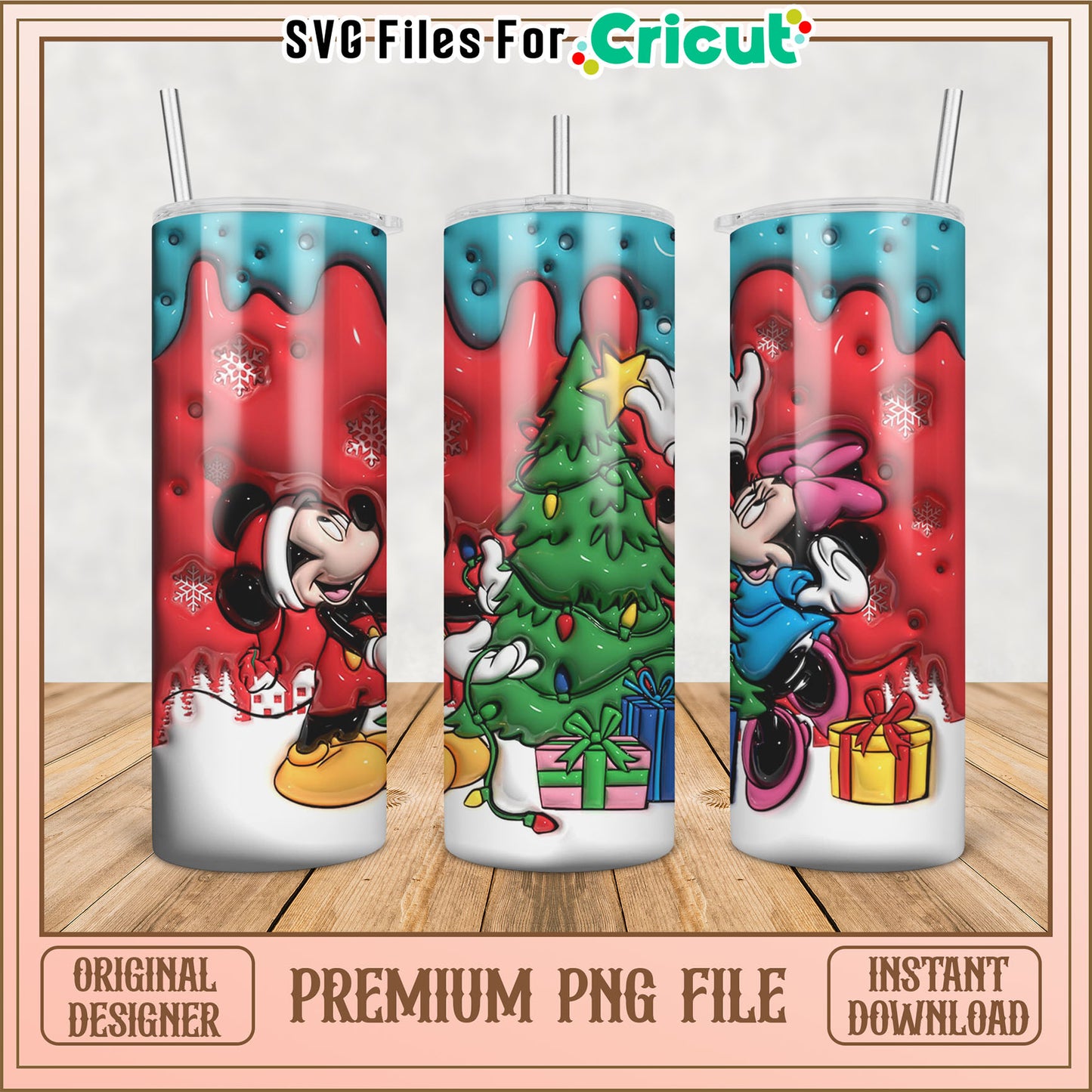 Mickey and Minnie Christmas Tumbler PNG Design for Cricut Crafts