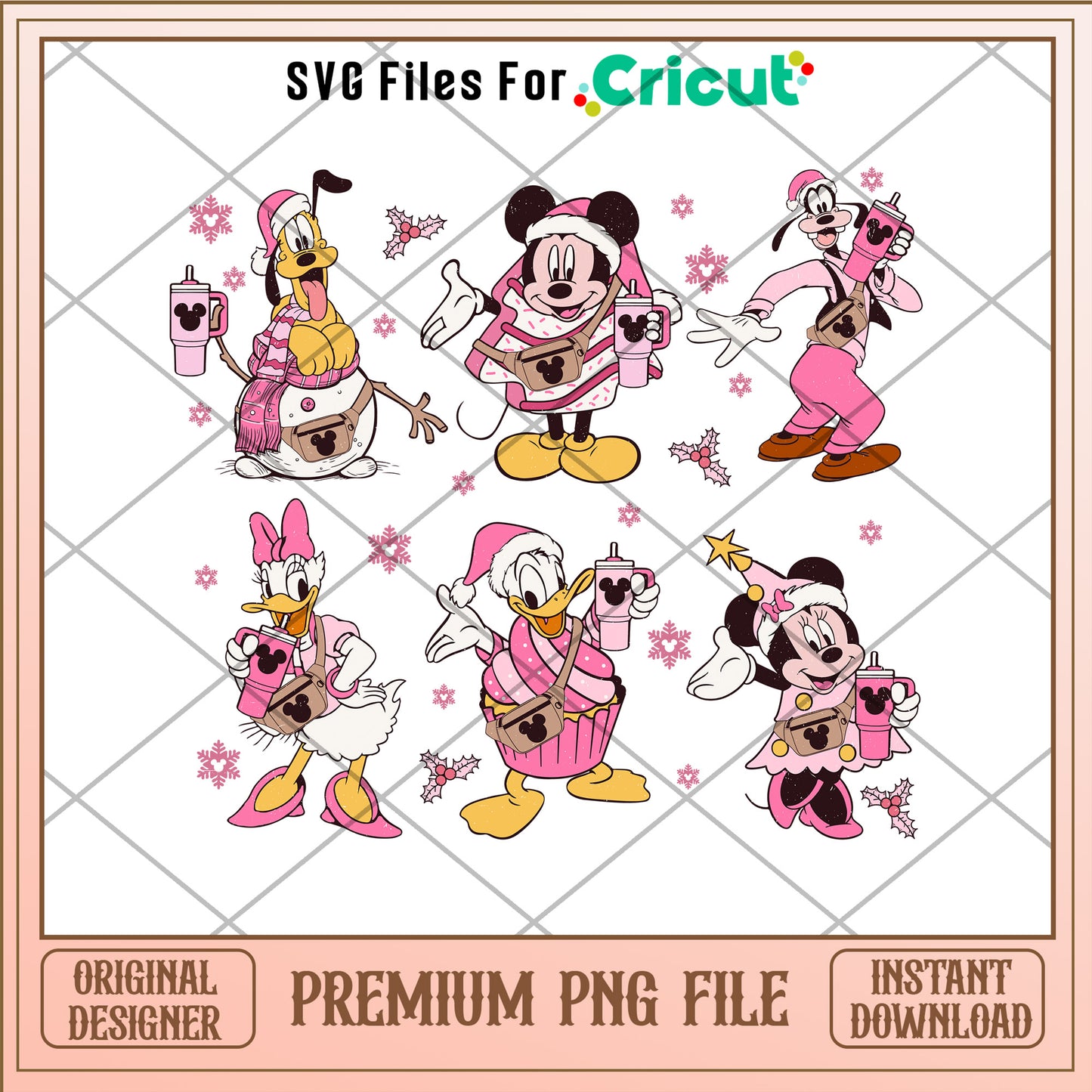 Mickey and friend on christmas png, pink christmas png, christmas